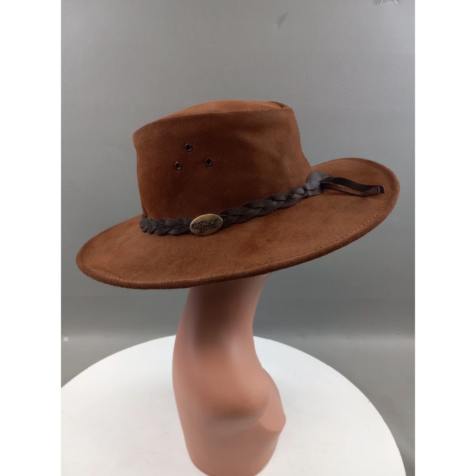 Vintage Jacaru Australia Leather Jacaru Hat M/L Men Brown Leather Outdoor Lightweight Breathable Cowboy Casual Travel Workwear Vintage No Size ONE SIZE - 4 Thumbnail