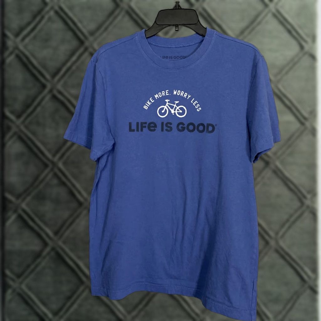 Life is Good Life is Good Cycling T Shirt Mens M Blue Bike More Worry Less 90s? Size US M / EU 48-50 / 2 - 1 Thumbnail