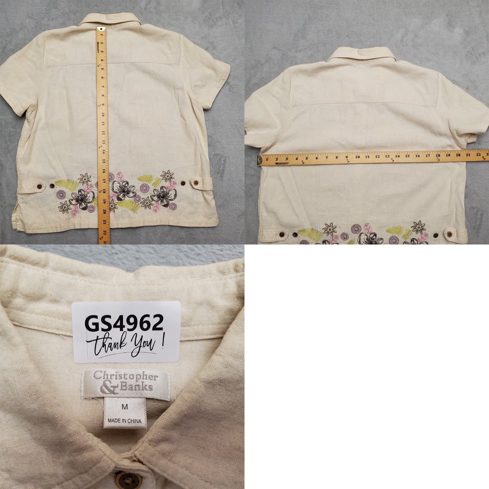 Vintage VINTAGE Christopher Banks Shirt Womens M Beige Linen Blend Floral Embroidered Size M / US 6-8 / IT 42-44 - 8 Thumbnail