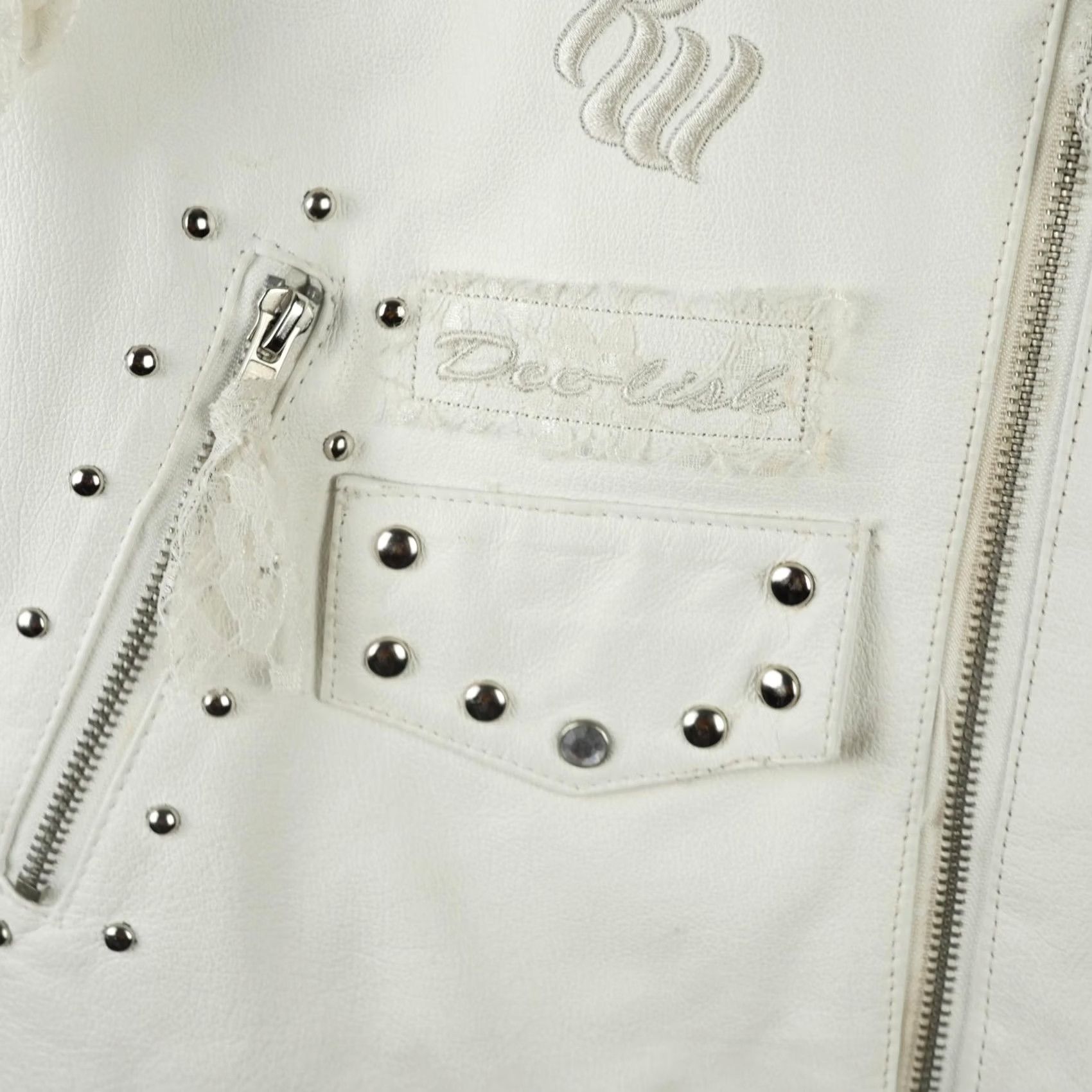Rocawear Rocawear Jacket Womens Large White Leather Studded Lace Hip Hop Biker Moto Skull Jacket Size L / US 10 / IT 46 - 3 Thumbnail