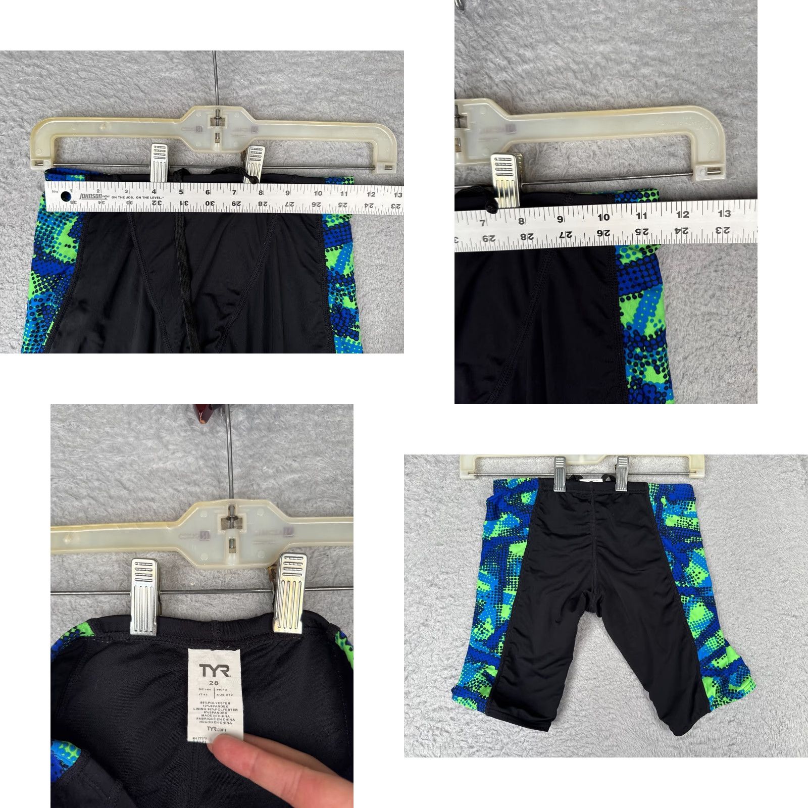 Vintage TYR Mens Jammer Swim Bottom 28 Blue Green Black - Competition Training Quick Dry Lightweight Lined Elastic Waist Polyester Spandex Size US 28 / EU 44 - 8 Thumbnail
