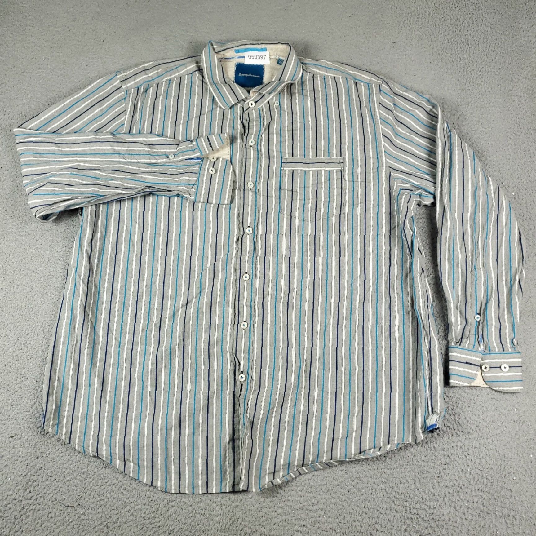 Tommy Bahama Tommy Bahama Shirt Mens 2XL Gray Blue Striped Button-Up Long Sleeve Shirt Size US XXL / EU 58 / 5 - 2 Thumbnail