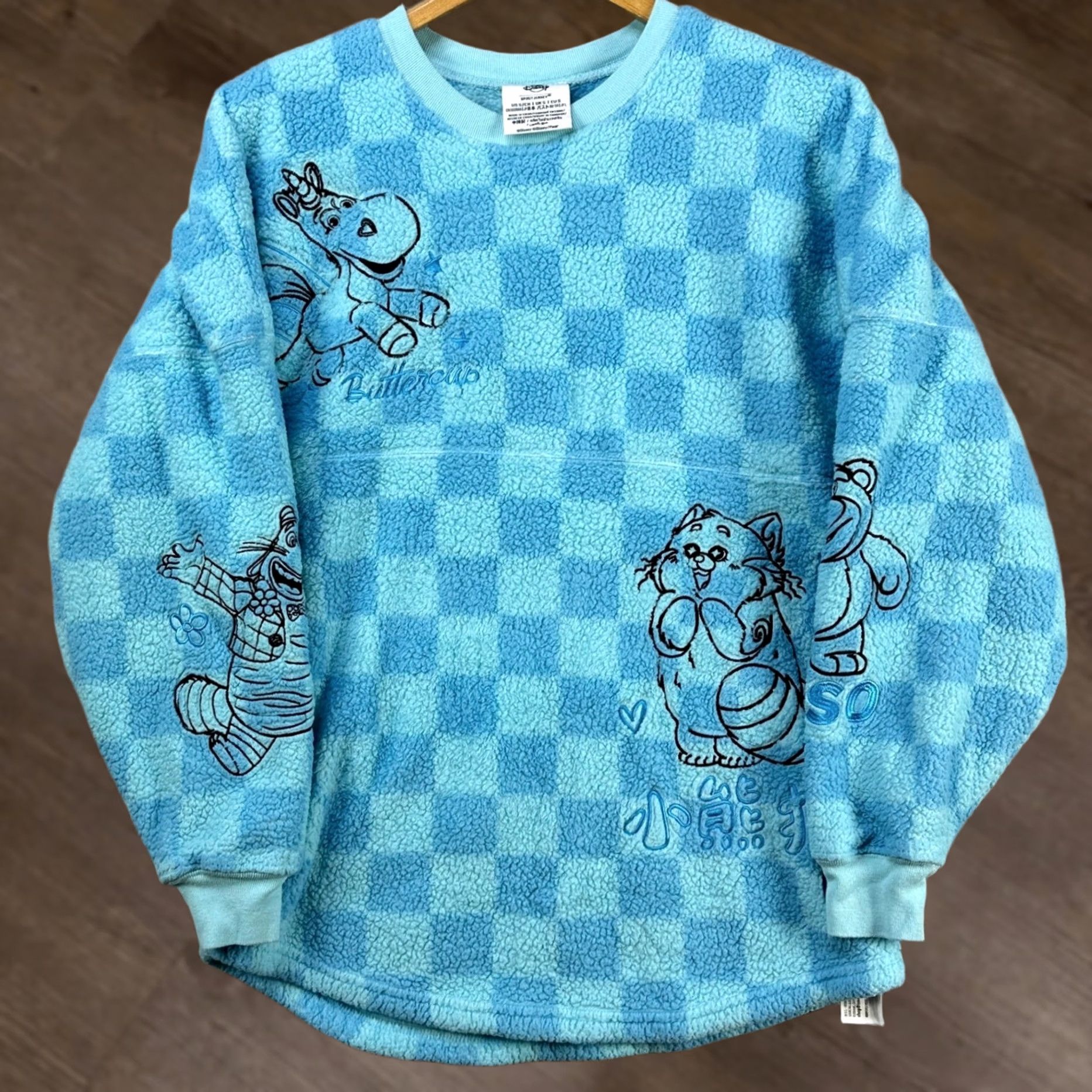 Disney Disney Spirit Jersey Sweatshirt Pullover Womens Small Blue Check Pixar Fuzzy Size S / US 4 / IT 40 - 1 Thumbnail