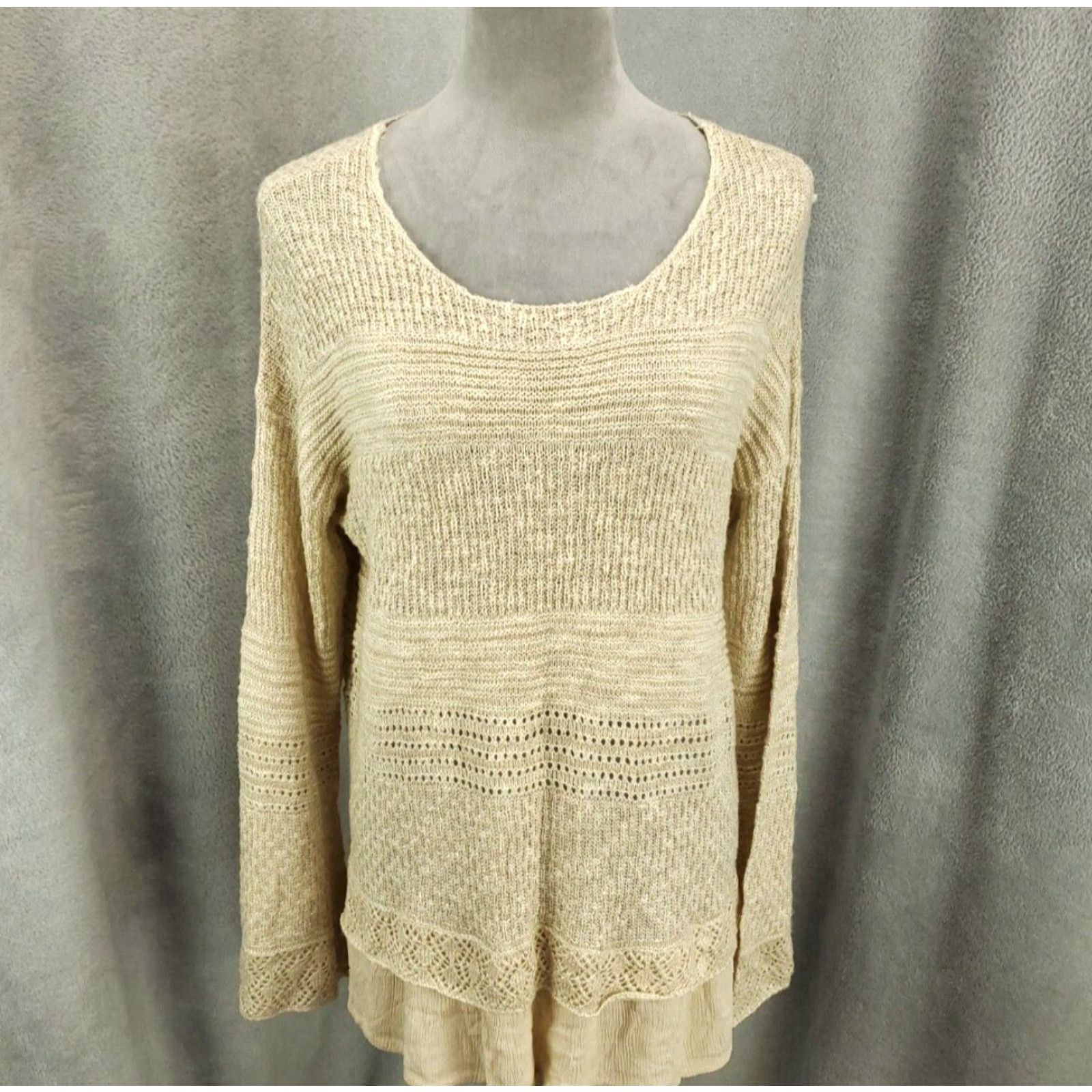 Vintage Knox Rose Sweater Tunic Women L Beige Long Sleeve Knit Boho Lightweight Breathable Fall Winter Spring Bohemian Western Womens Size L / US 10 / IT 46 - 2 Thumbnail