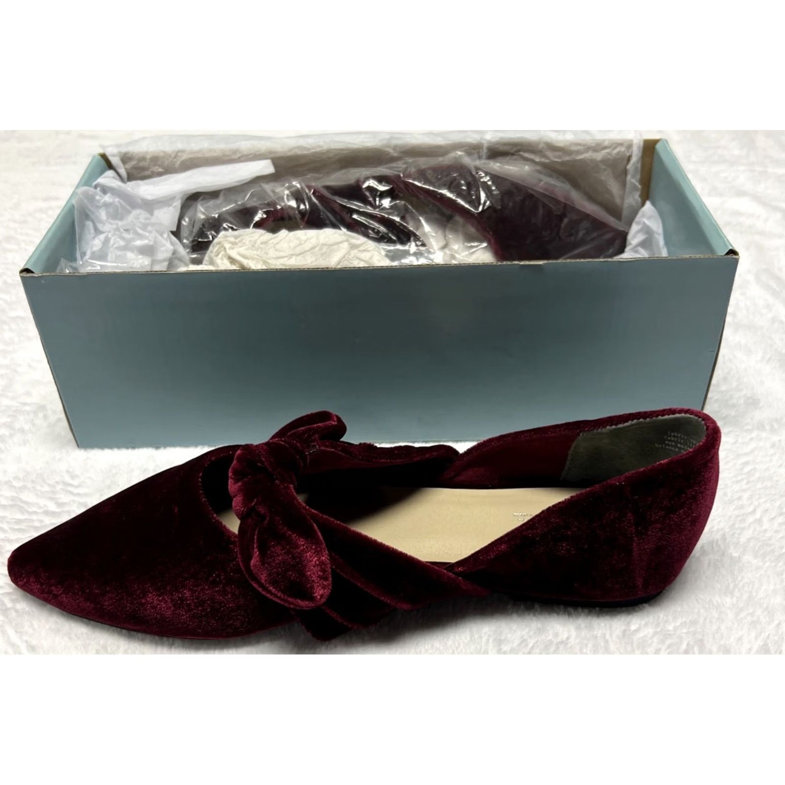 Seychelles Velvet Burgundy Pointed Toe Flats Women’s 10 Cottagecore Bow Front New in Box Seychelles Flat M Velvet/Satin Women Bow Burgundy Flats Size US 10 / IT 40 - 2 Thumbnail