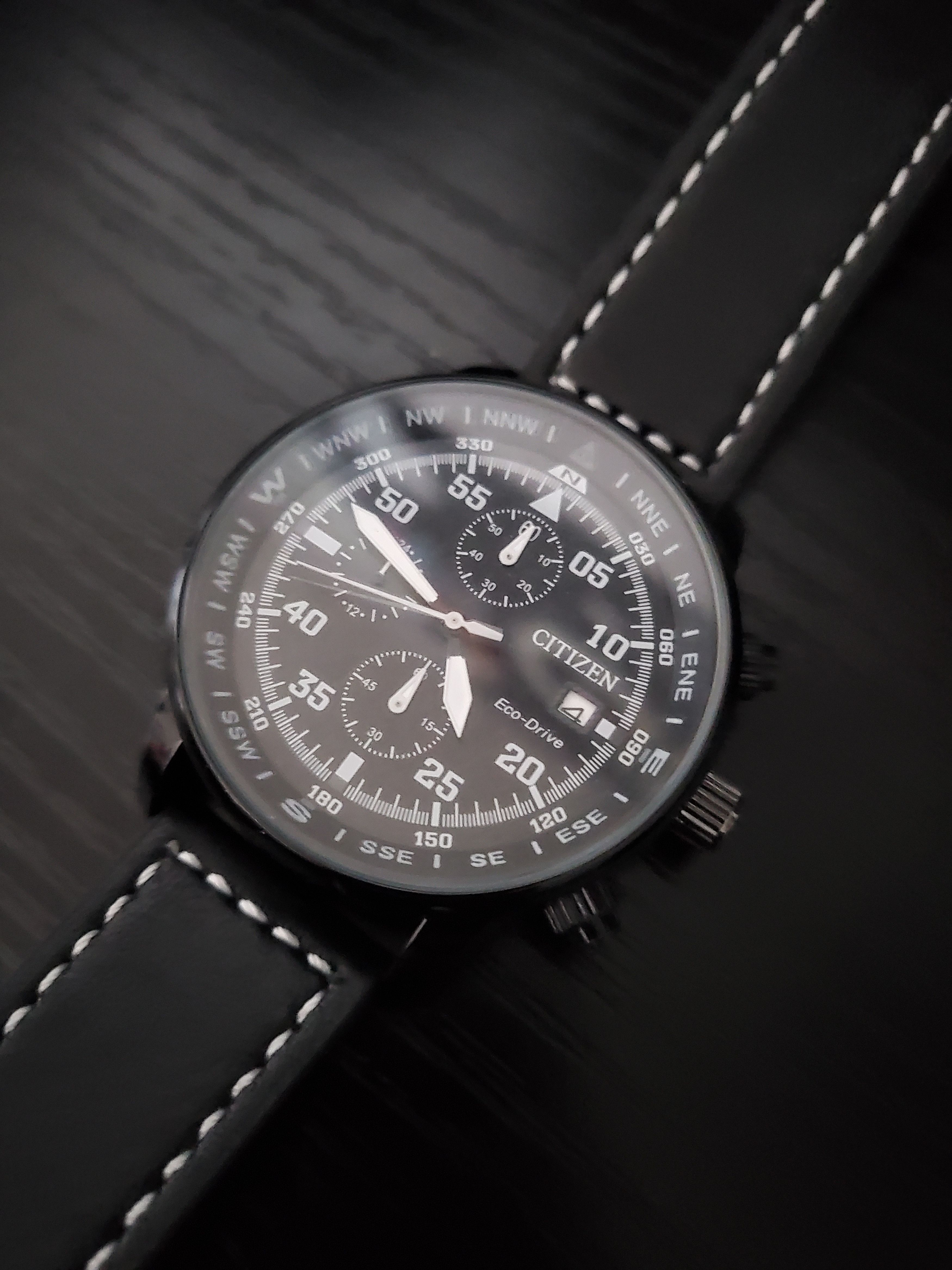 image of New Citizen Eco-Drive Chrono Mens Aviator Watch Ca0695-17E in Black/White