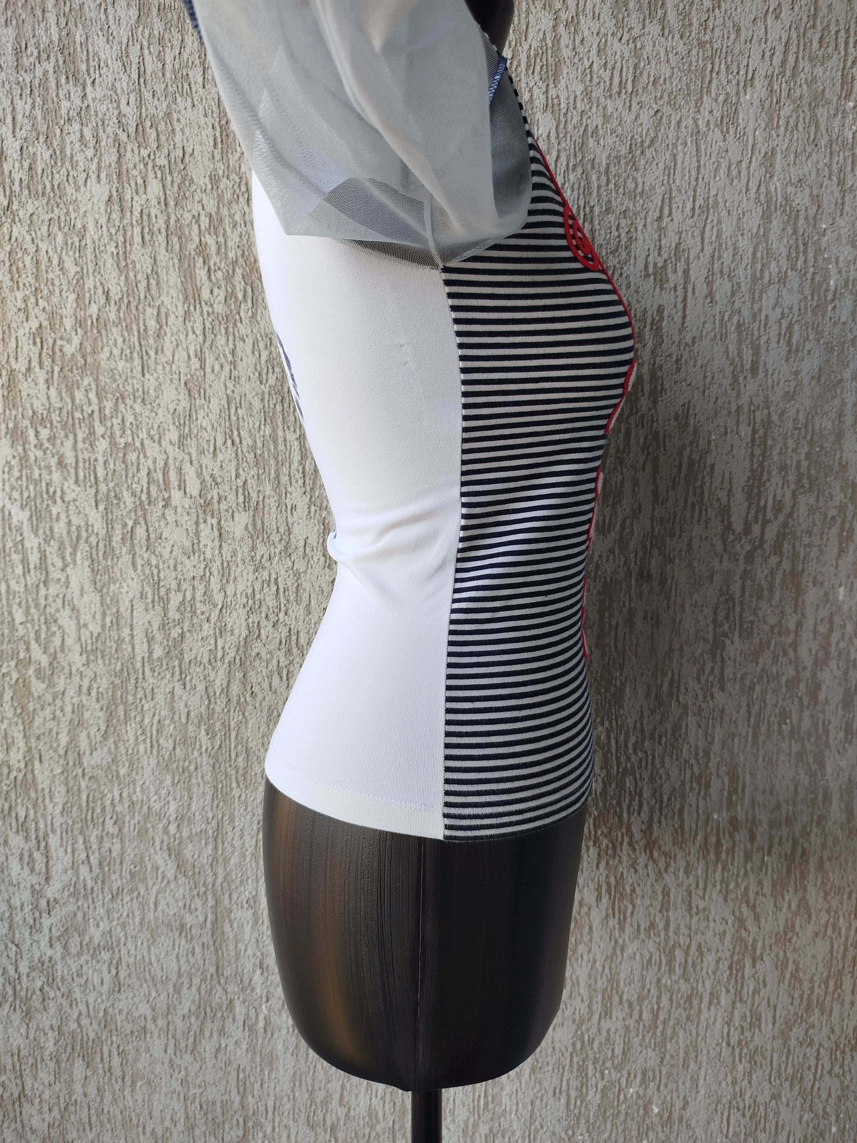 Jean Paul Gaultier Save The Queen Top Striped Floral Mesh Sleeves Vintage Y2K Size S / US 4 / IT 40 - 9 Thumbnail