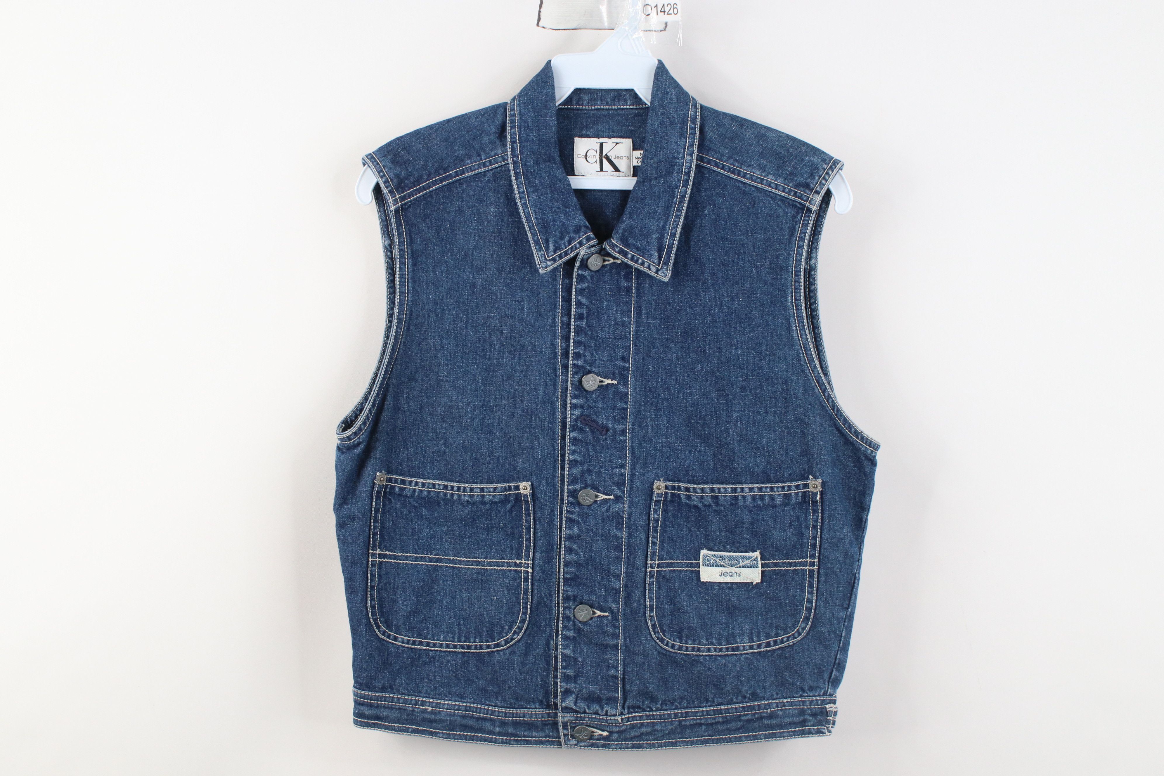 Calvin Klein Vintage 90s Calvin Klein Cropped Denim Trucker Vest Jacket Size M / US 6-8 / IT 42-44 - 1 Thumbnail