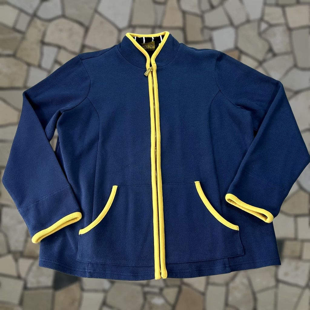 Bob Mackie Bob Mackie Wearable Art Jacket Womens Large Navy Yellow Full Zip Contrast Trim Size L / US 10 / IT 46 - 1 Thumbnail