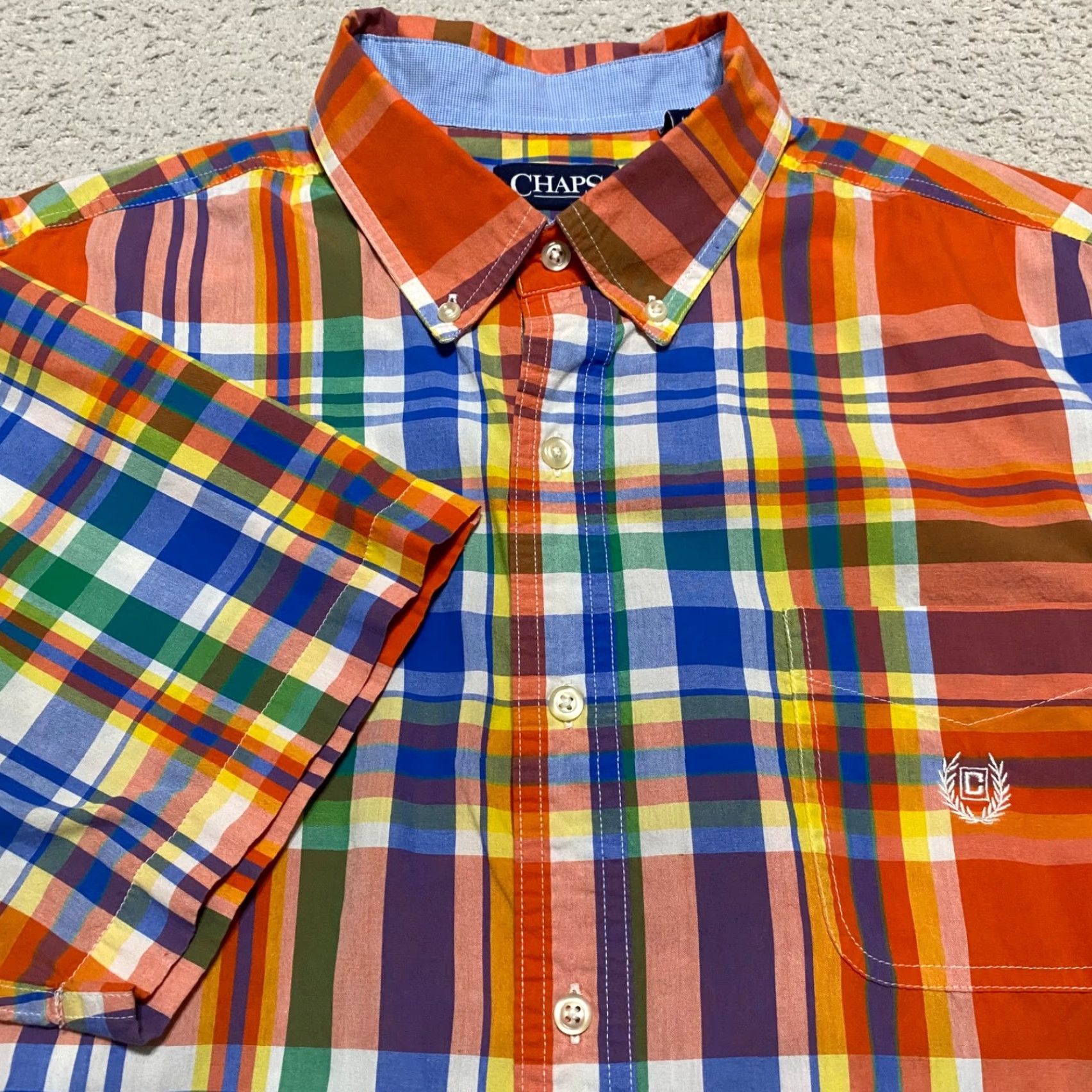 Chaps Chaps Ralph Lauren Mens XL Button-Down Shirt Multicolor Plaid Short Sleeve, Casual, Travel, Business, Cotton Polyester, Easy Care, Regular Fit Size US XL / EU 56 / 4 - 2 Thumbnail