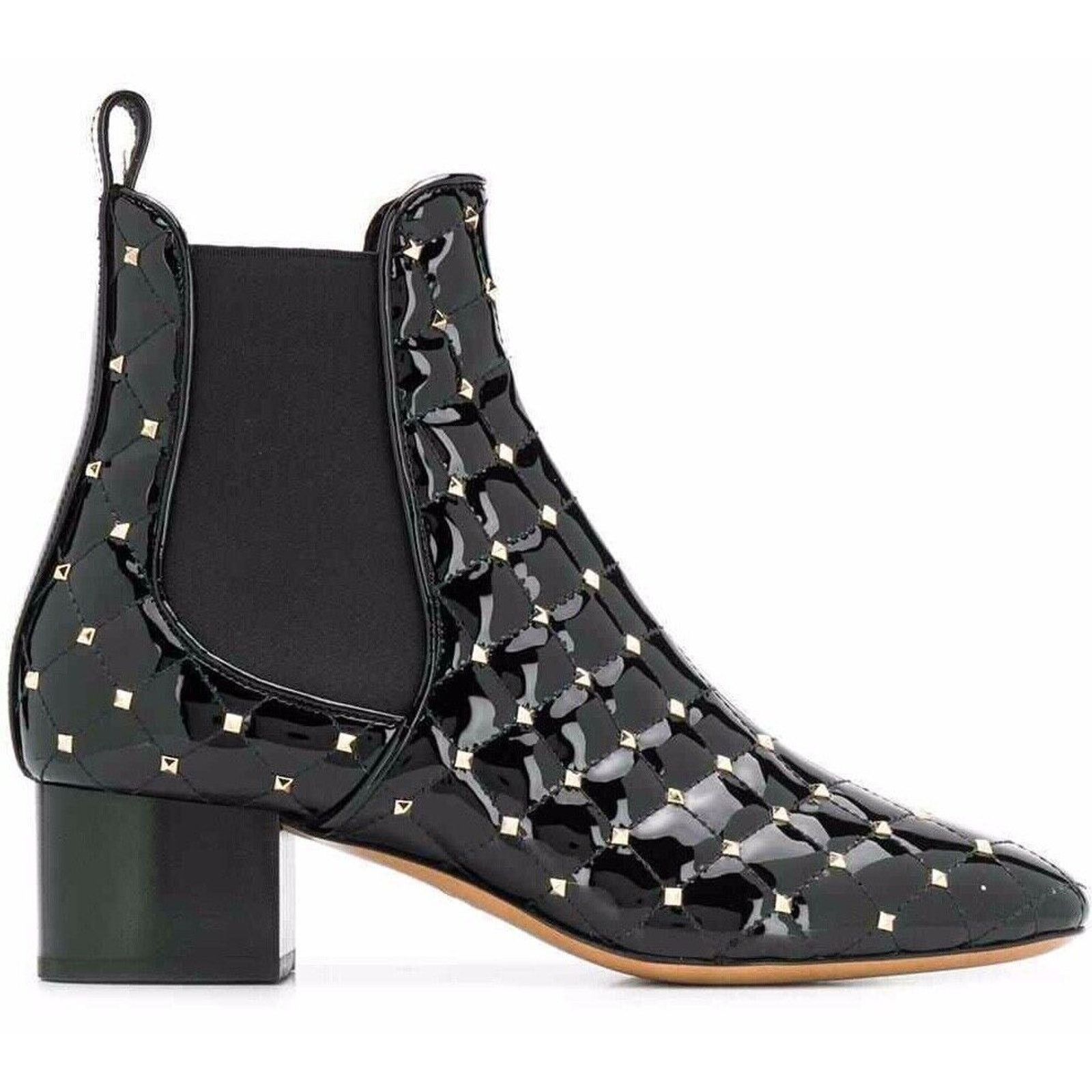 Valentino Rockstud Chelsea Spike Black Patent Stud Bootie 37