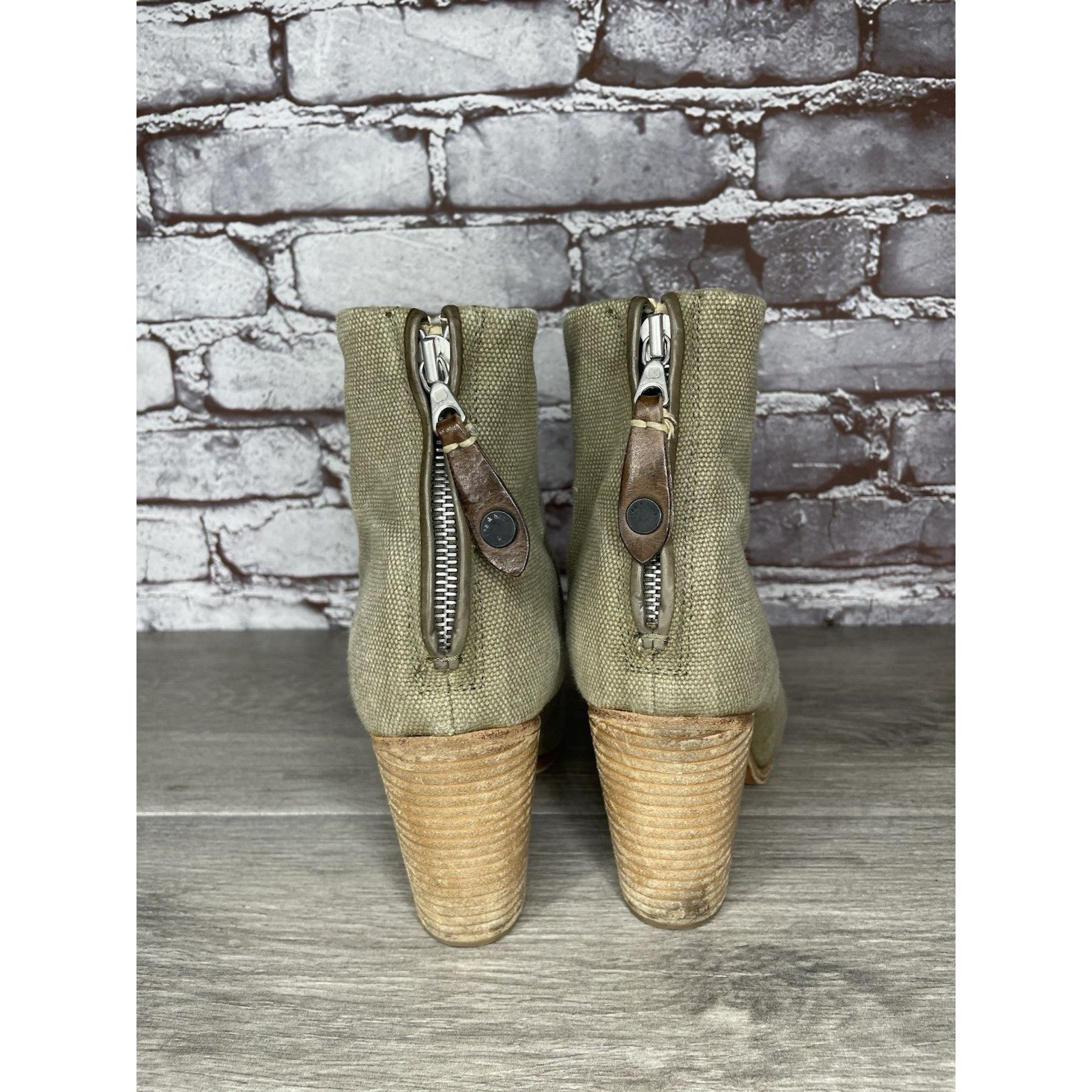 Rag & Bone Rag & Bone Newbury Green Canvas Back Zip Ankle Boots Booties Size US 7.5 / IT 37.5 - 4 Thumbnail