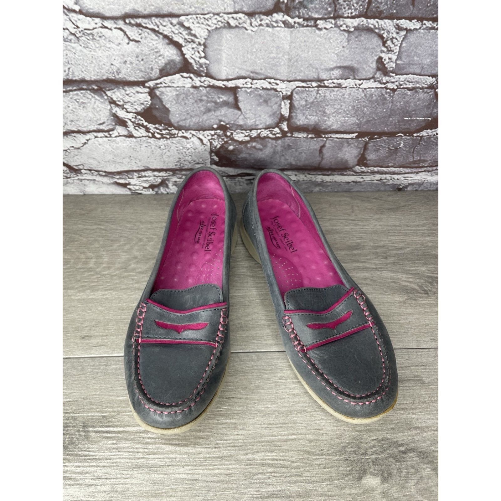 JOSEF SEIBAL Josef Seibel Gray Leather Pink Stitching Penny Loafer Comfor Size US 6 / IT 36 - 2 Thumbnail