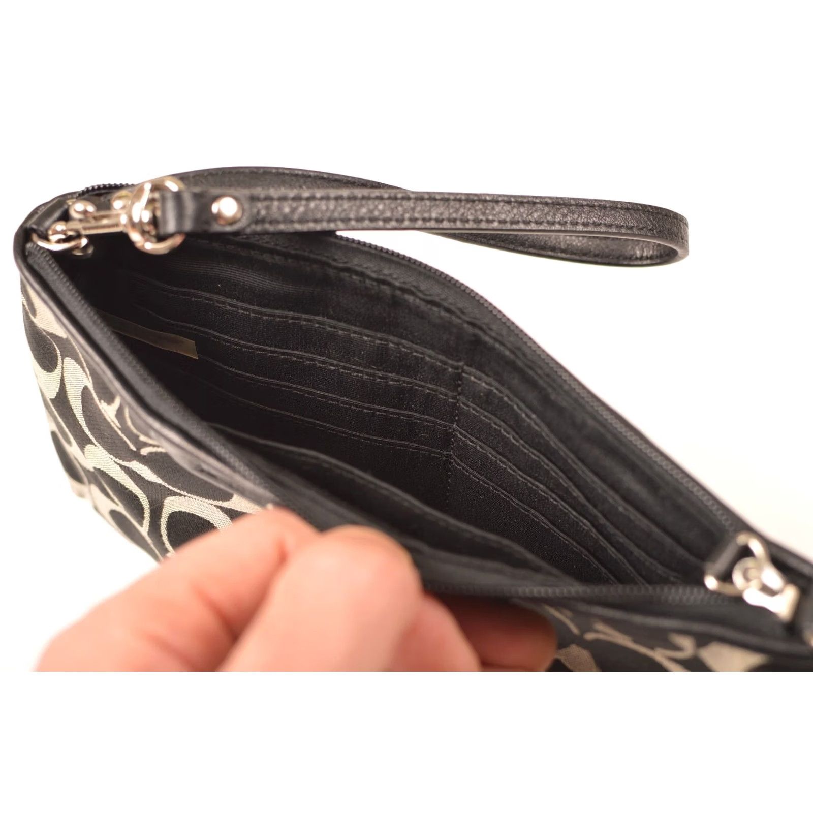 Coach Coach Signature Wristlet Clutch Bag Women Black Synthetic Leather Wristlet Size ONE SIZE - 7 Thumbnail