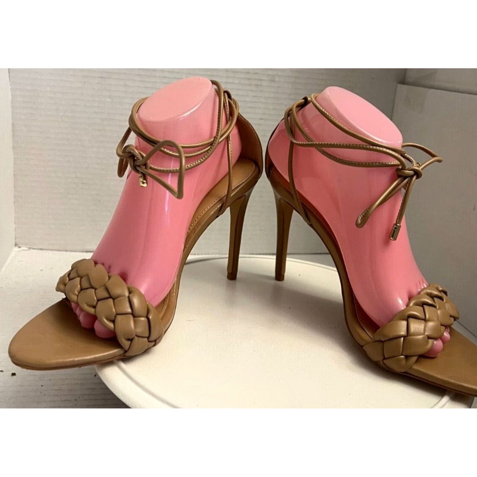 Express Express Strappy Womens Brown Women Slide Sandal Gladiator Tan High Stiletto Heel Braided Straps Size US 10 / IT 40 - 4 Thumbnail