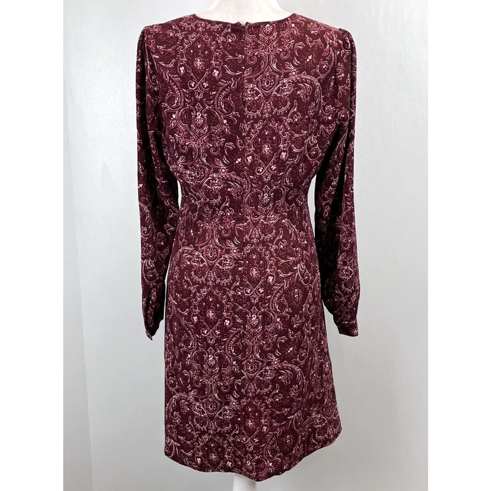 Loft LOFT Shirt Dress Sz 6 Womens Burgundy Paisley Long Sleeve Shirt Dress Womens Regular Size 6 Fall Spring Summer Winter Vintage No (VGUC) Size M / US 6-8 / IT 42-44 - 3 Thumbnail