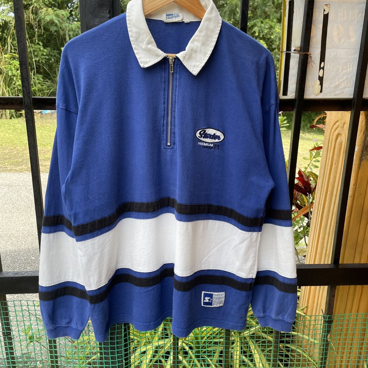 Starter 🔥Vintage Starter Half Zipper Stripe Design Polo Rugby Shirts Size US L / EU 52-54 / 3 - 5 Thumbnail