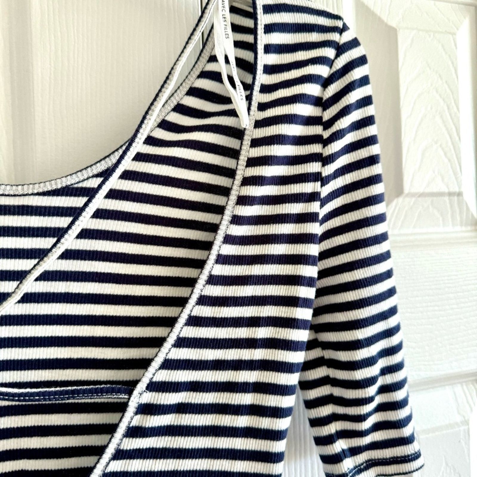 Avec Ces Freres NWT! Avec Les Filles Bodysuit, White/Navy Stripes, Size S Size S / US 4 / IT 40 - 14 Thumbnail
