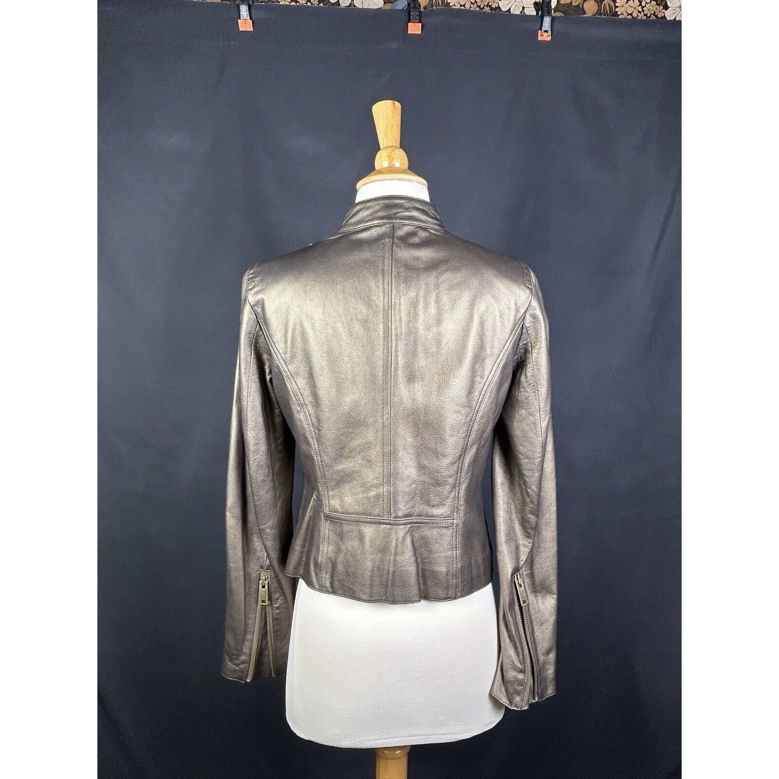 DKNY DKNYC Chinese Lambskin Leather Women Moto Jacket Iridescent Size S / US 4 / IT 40 - 6 Thumbnail