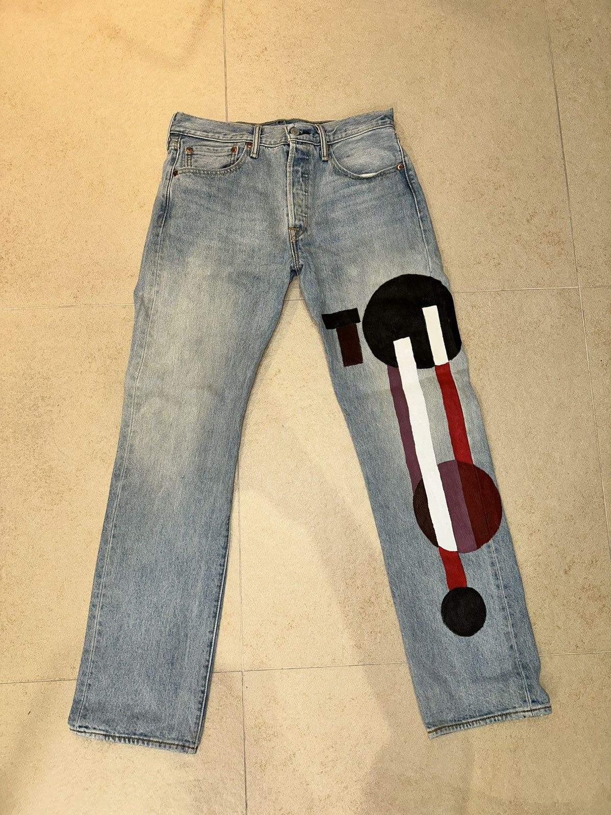 Levi's Vintage Clothing Vintage Levi’s 501 Jeans Custom Graphic Denim Light Blue Size US 31 - 1 Thumbnail