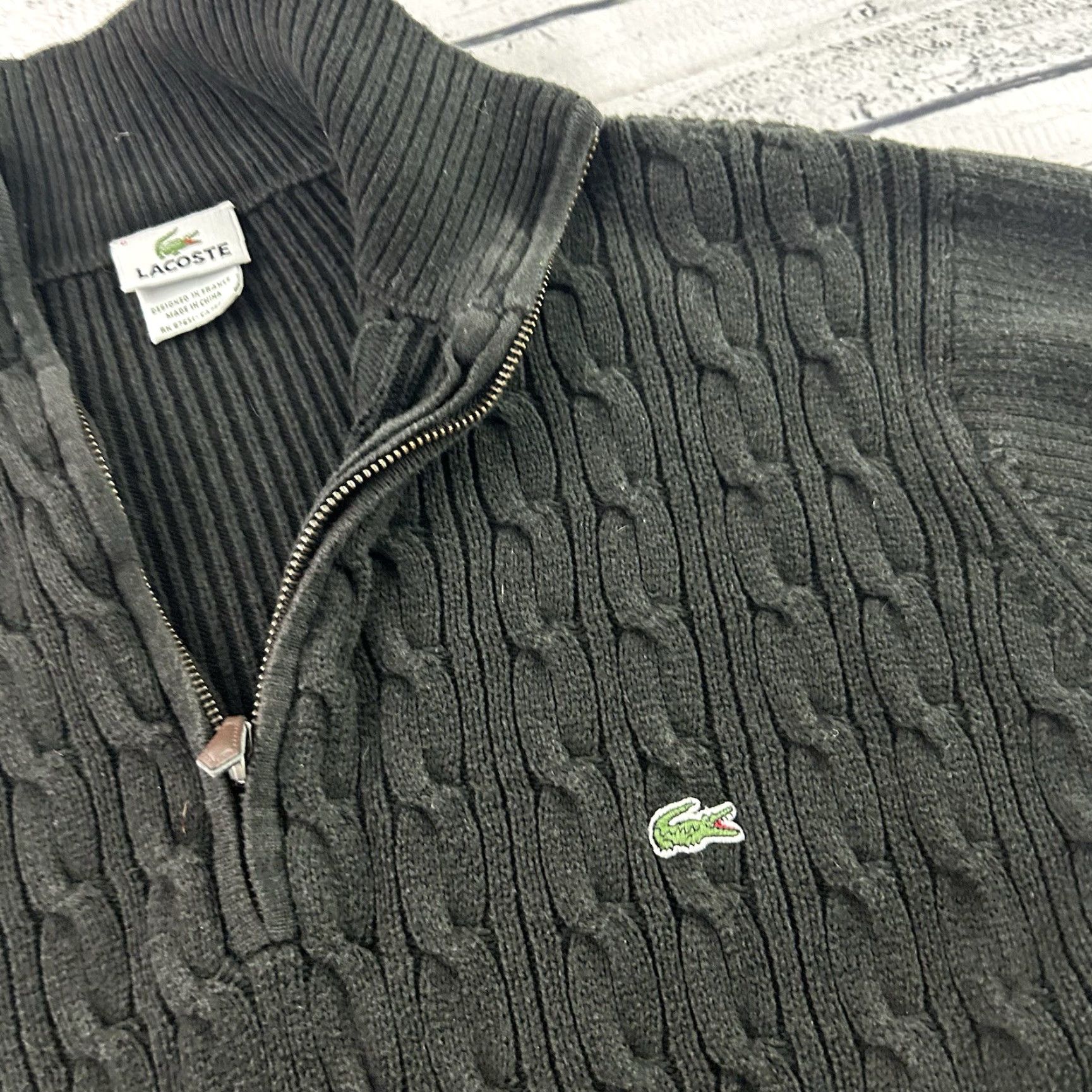 Lacoste Lacoste 1/4 Zip Pullover Cableknit Sweater Men Black 6 Adult Medium? Size US S / EU 44-46 / 1 - 3 Thumbnail
