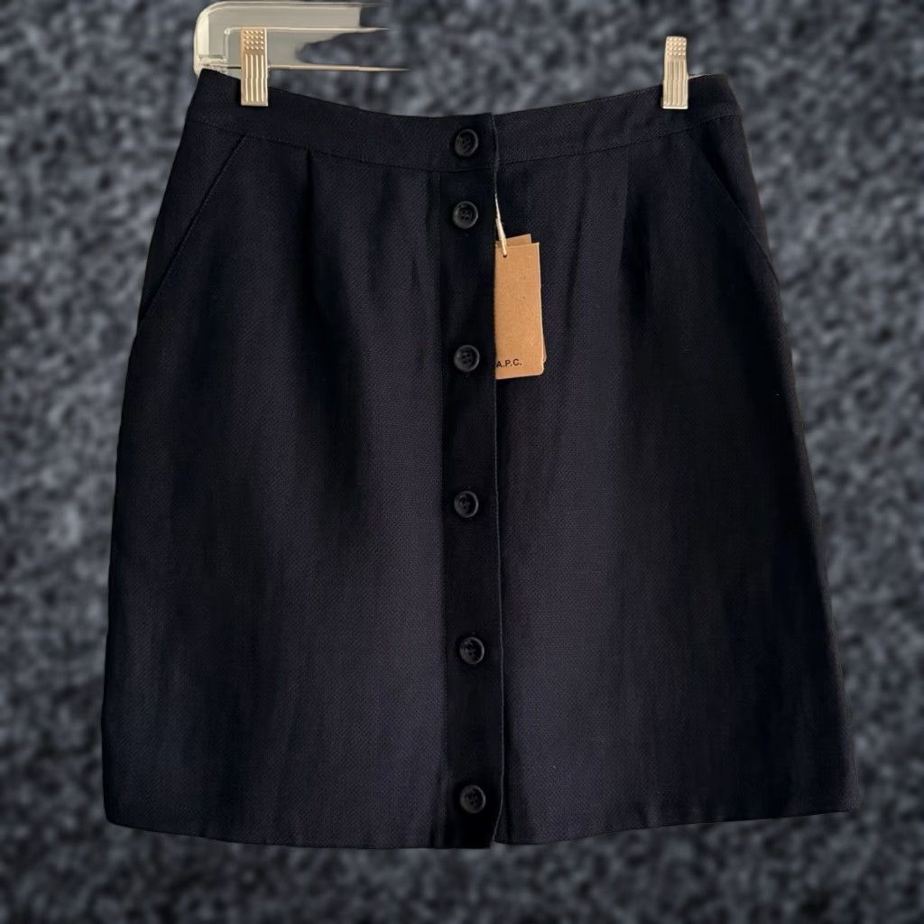 A.P.C. A.P.C. Liada Button Front Woven Linen/Cotton Mini Skirt Navy Blue Size 38 Size 26" / US 2 / IT 38 - 1 Thumbnail