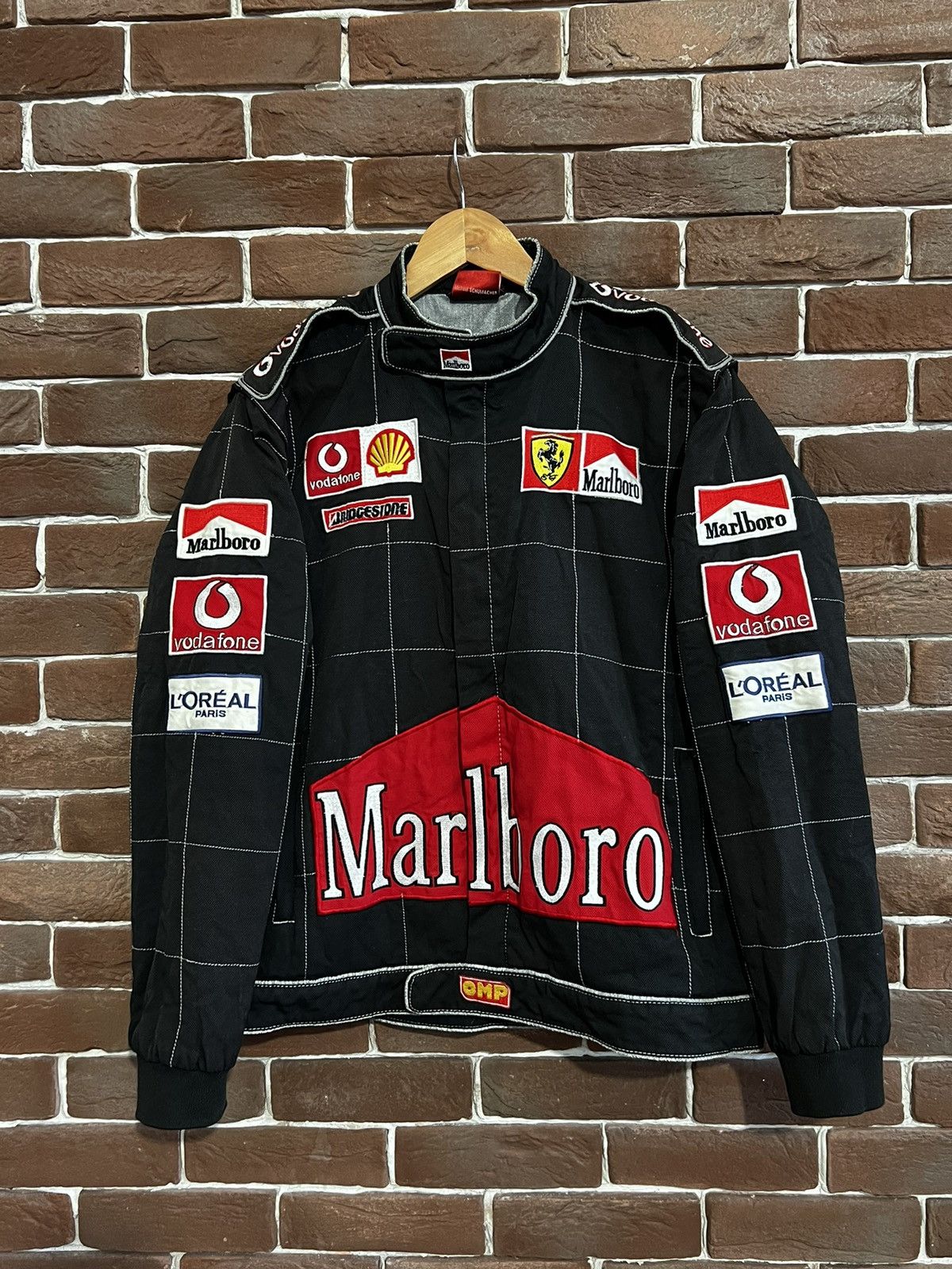 image of Ferrari Marlboro Vintage Y2K Racing Jacket Formula One in Black, Men's (Size XL)