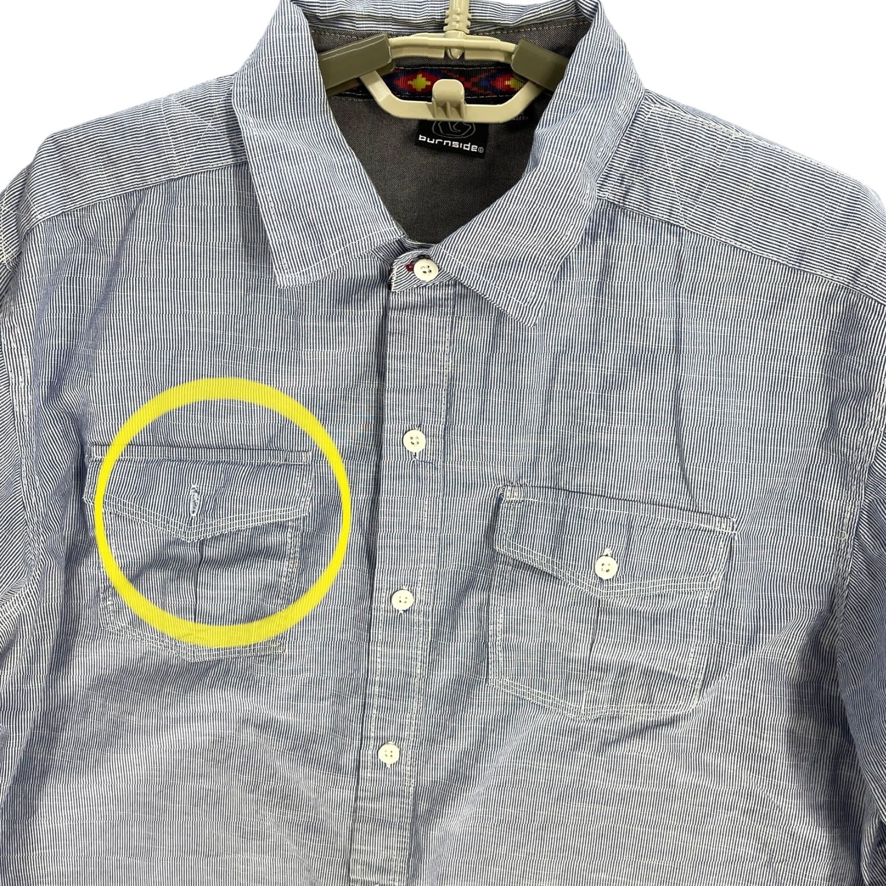 Burnside Burnside Button-Up Shirt Men XL Blue White Striped Missing Button 100% Cotton Size US XL / EU 56 / 4 - 2 Thumbnail