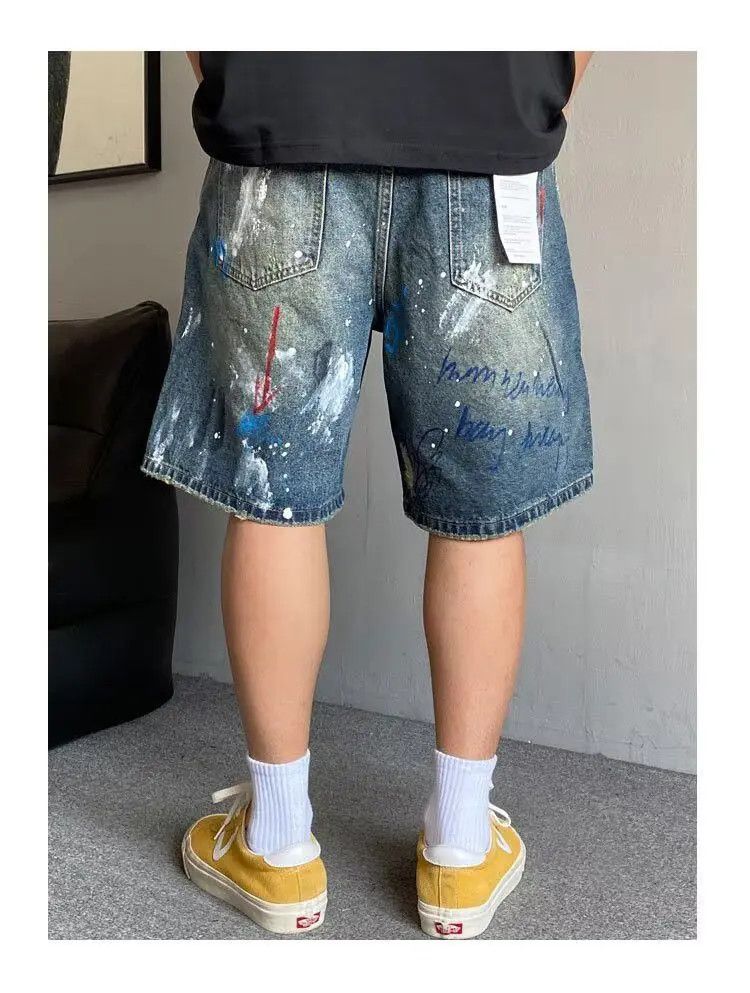 Japanese Brand Retro hand-painted graffiti printed denim shorts Size US 32 / EU 48 - 3 Thumbnail