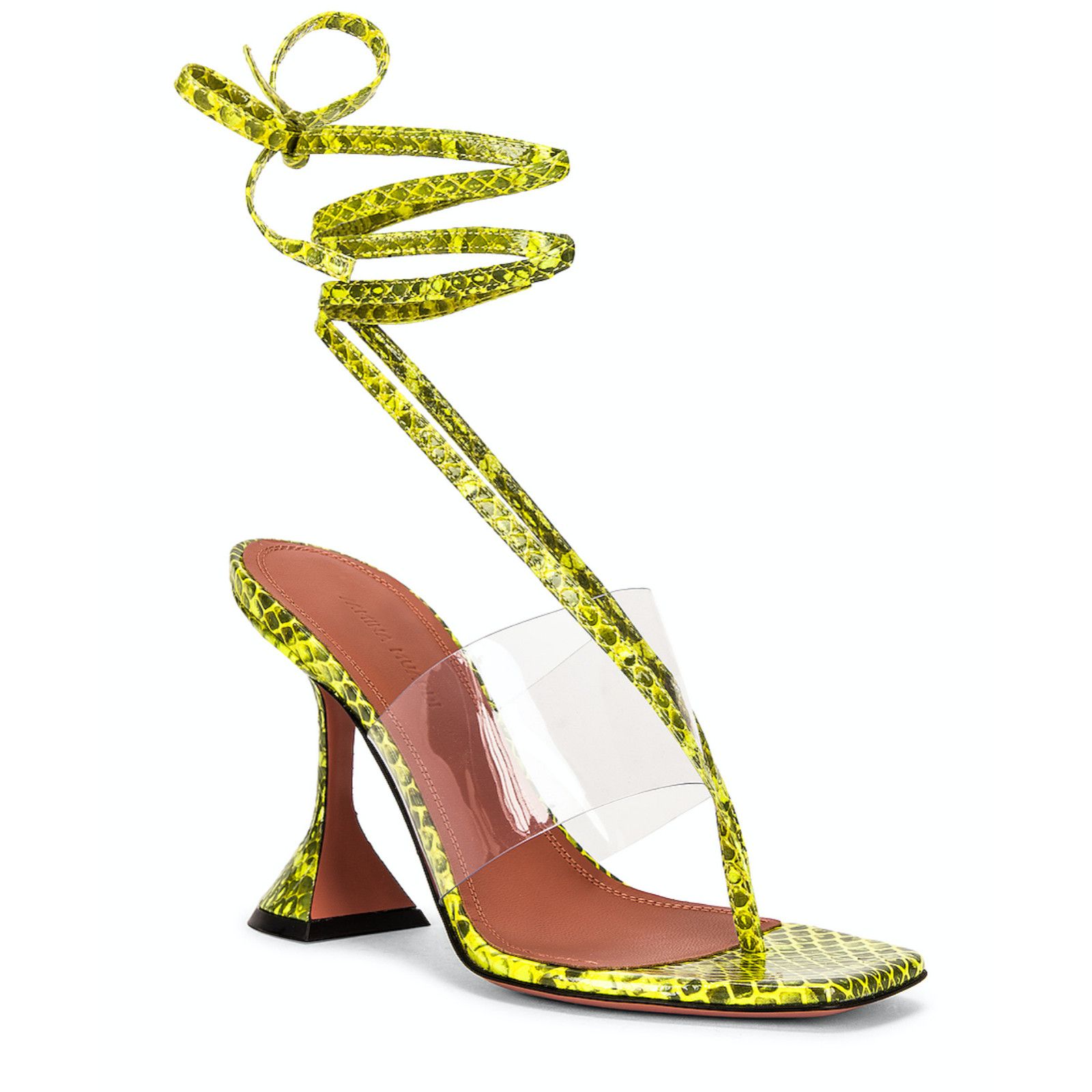 Amina Muaddi Zula Ayer Snake Print Thong Lace Up Tie Sandal Heel Pump 37 Size US 7 / IT 37 - 2 Thumbnail