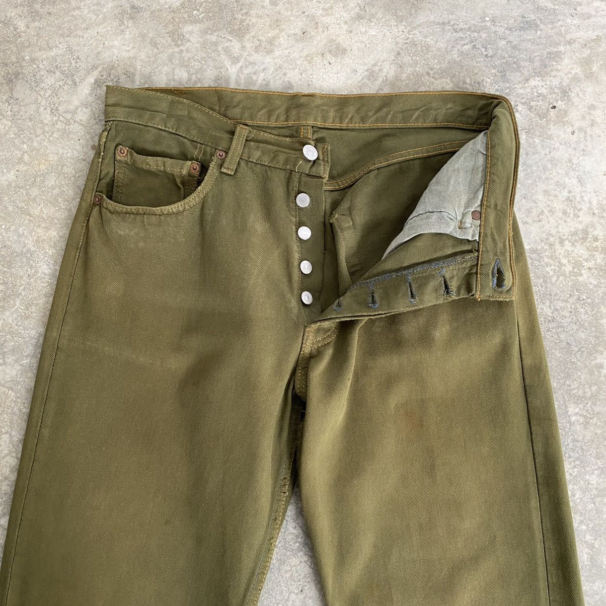 Levi's Vintage Levis 501 Faded Green Overdyed Distressed Jeans Size US 31 - 7 Thumbnail