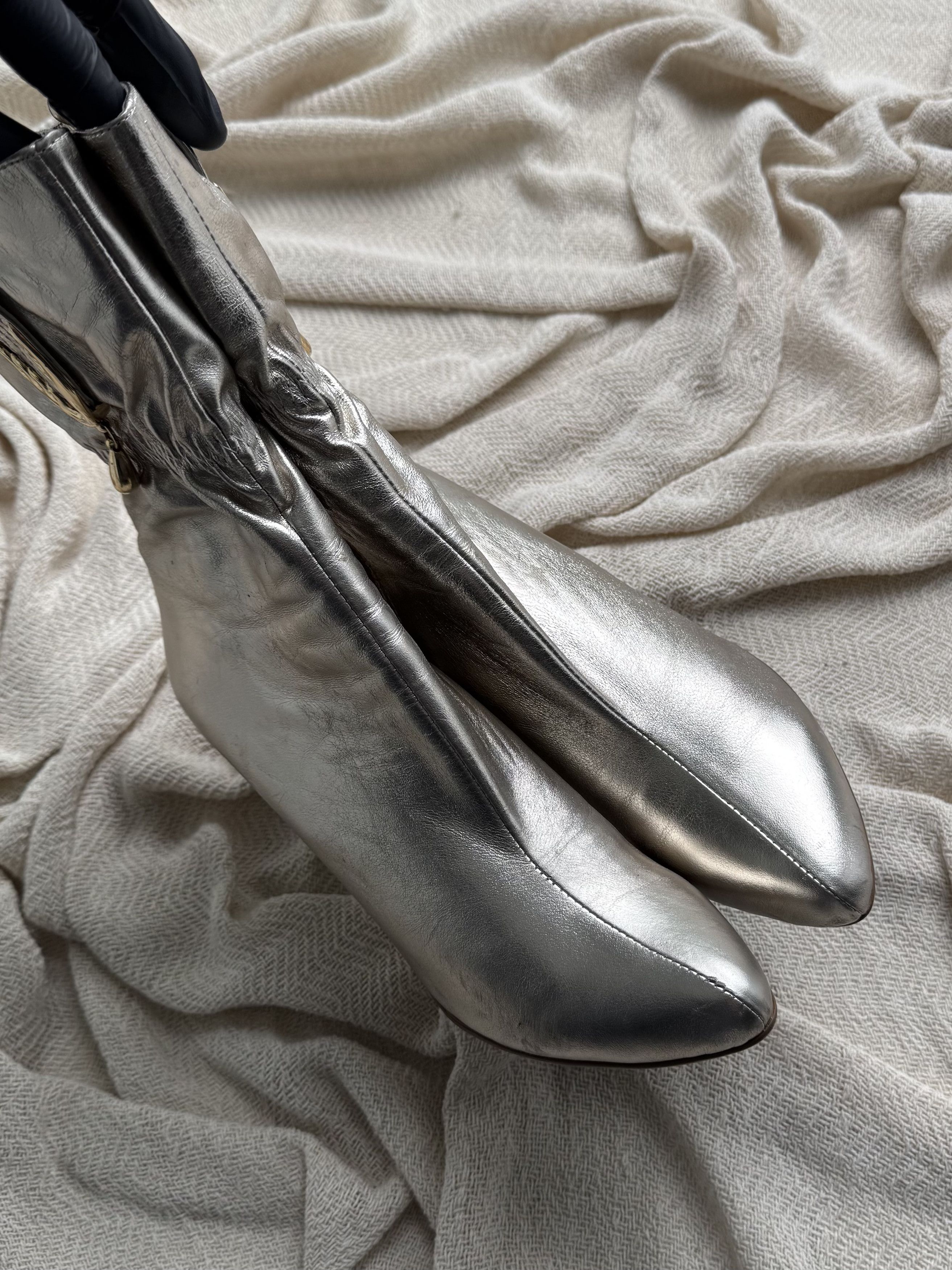 Vintage Vintage Leather Metallic Ankle High Heel Party Booties Size US 7 / IT 37 - 5 Thumbnail