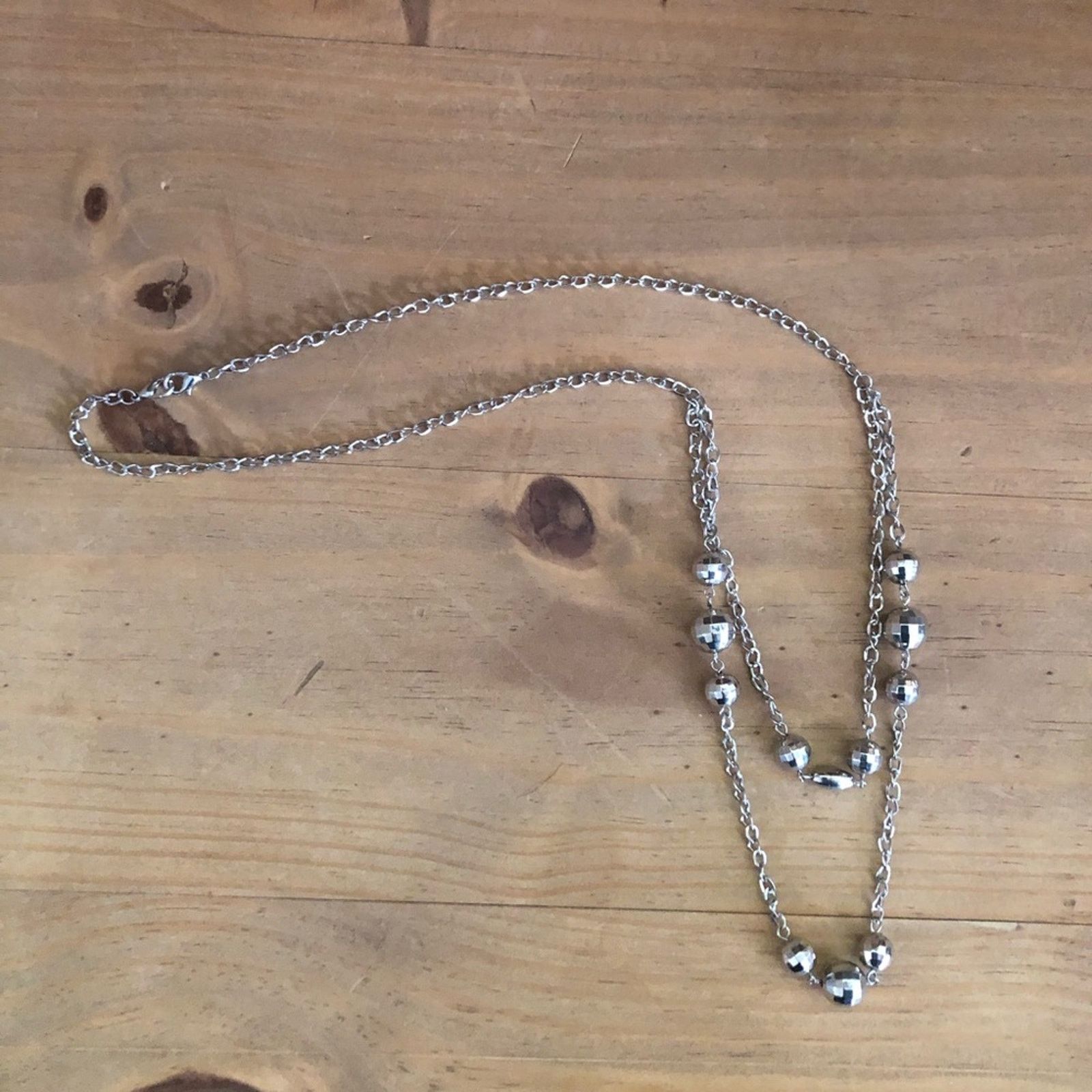 Jewelry Double strand layered faceted silver beaded chain necklace Size ONE SIZE - 6 Thumbnail