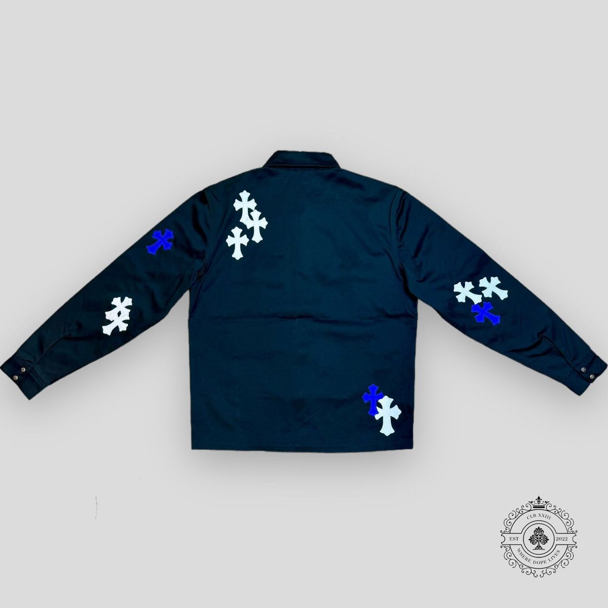 Chrome Hearts Cross Patch Work Dog Shirt in Navy Blue