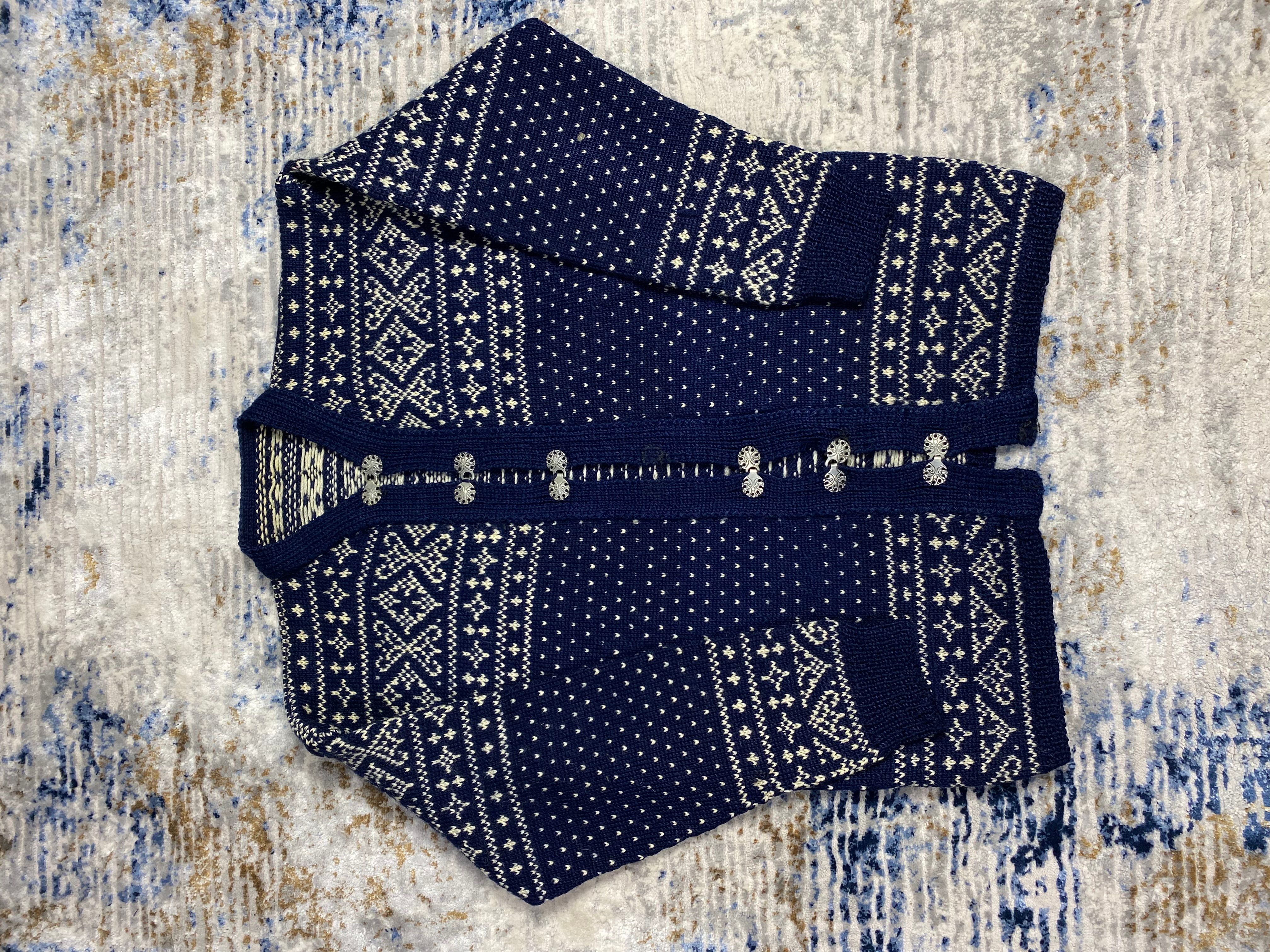 Pre-owned Vintage Handknitted Norway Wool Sweater In Navy