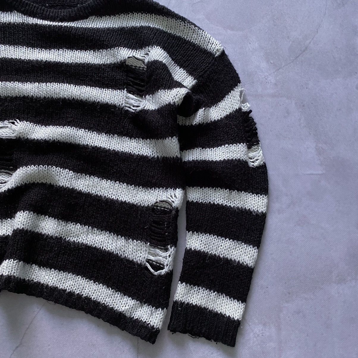 If Six Was Nine × Le Grande Bleu (L.G.B.) Distressed Junya Watanabe Style Striped Knit Sweater LGB Size US S / EU 44-46 / 1 - 3 Thumbnail