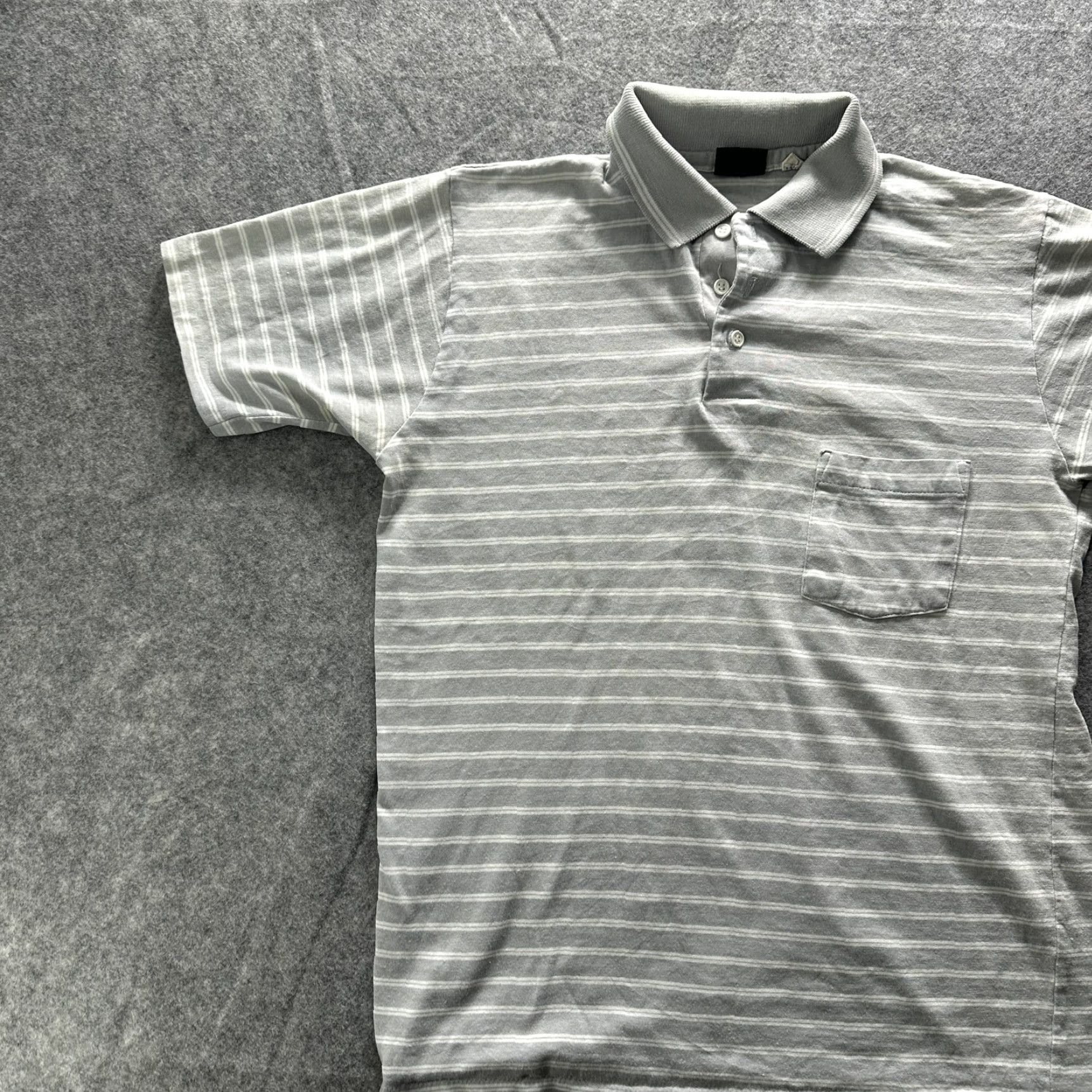 Vintage VINTAGE Royal Knight Polo Shirt Mens L Gray Striped Pocket Short Sleeve Casual Size US L / EU 52-54 / 3 - 3 Thumbnail