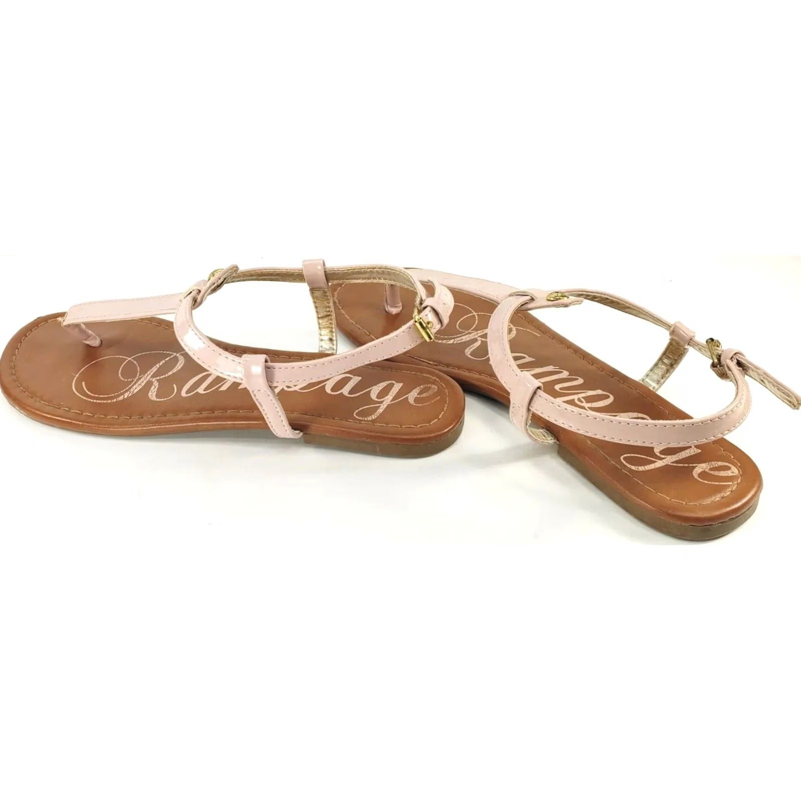 Vintage Rampage Peshmina T-strap Flat Sandals Pink 8.5M Women Sandal Casual with Gold Buckle Ornament Strap Size US 9 / IT 39 - 5 Thumbnail