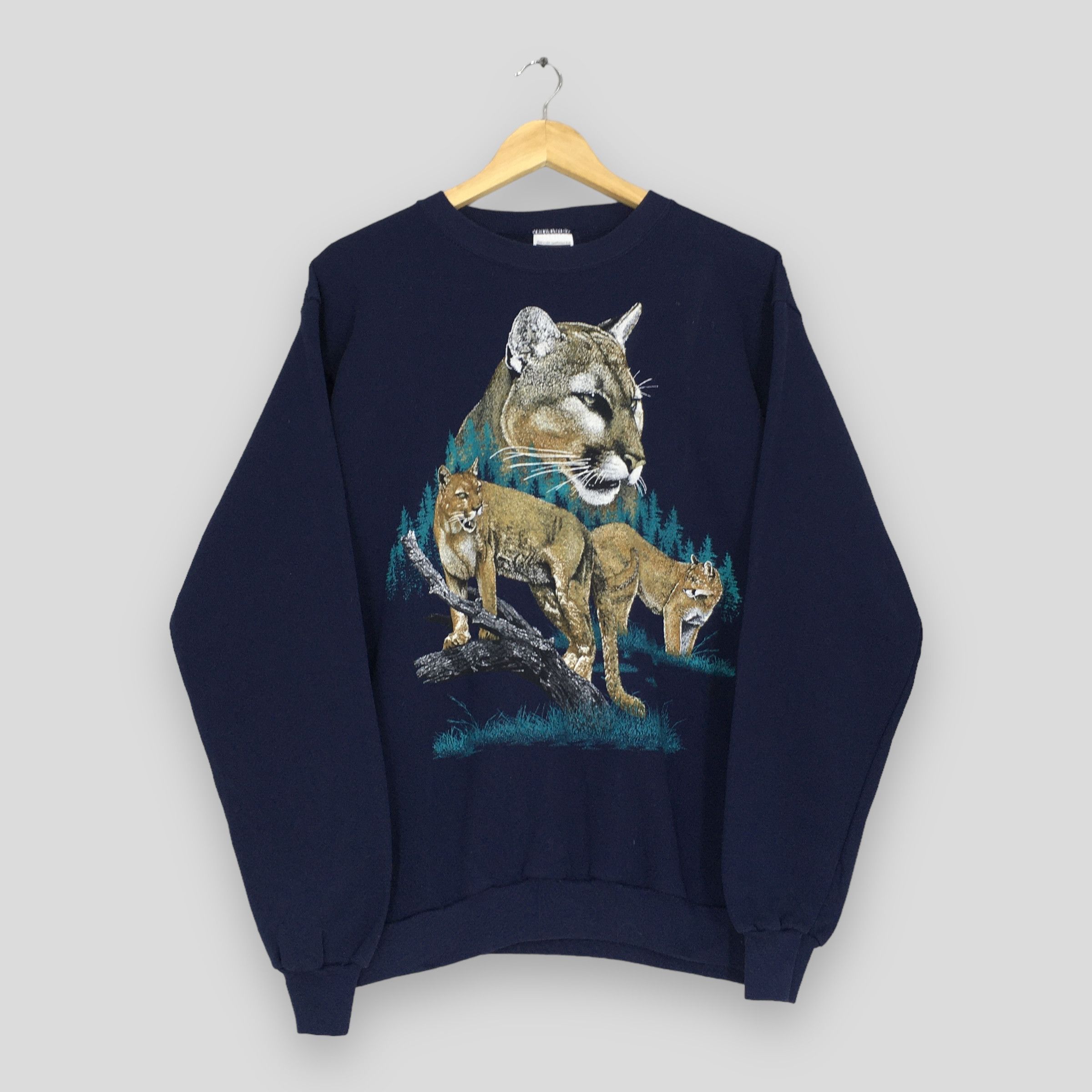 Vintage Vintage 90s Mountain Lion Wildlife Blue Sweatshirt Large Size US L / EU 52-54 / 3 - 1 Thumbnail