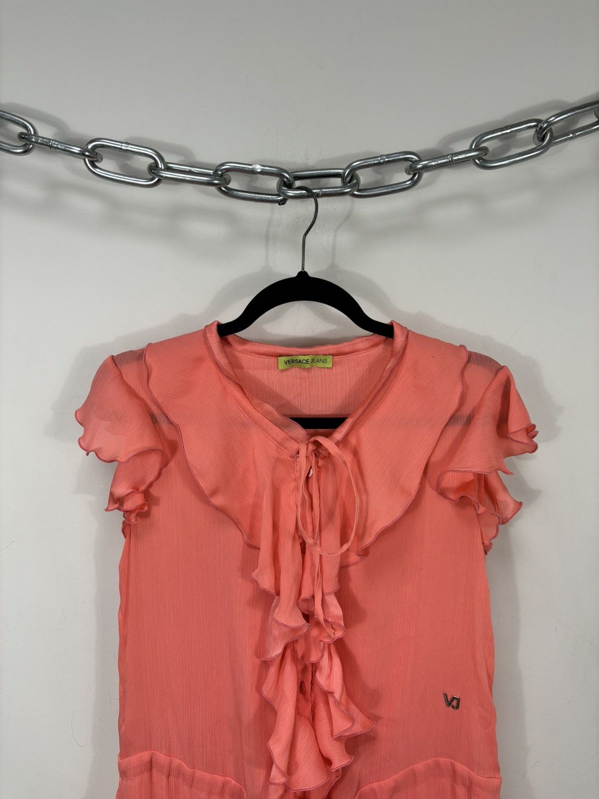 Versace Jeans Couture Versace Jeans Women's Coral Chiffon Mini Ruffle Dress  | Grailed