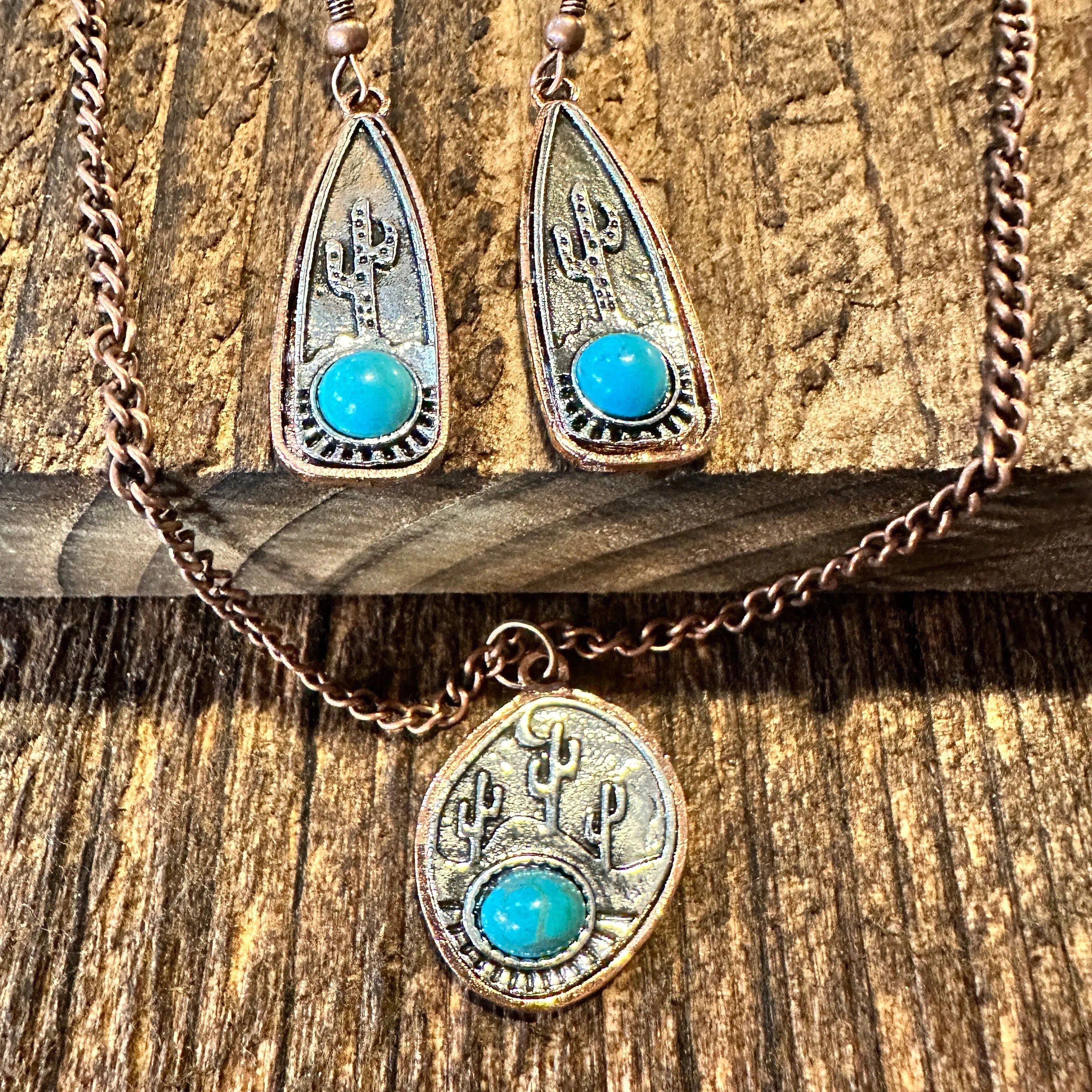 Other Boho SouthWestern Cowgirl Copper Turquoise Cactus Necklace/D Size ONE SIZE - 4 Thumbnail