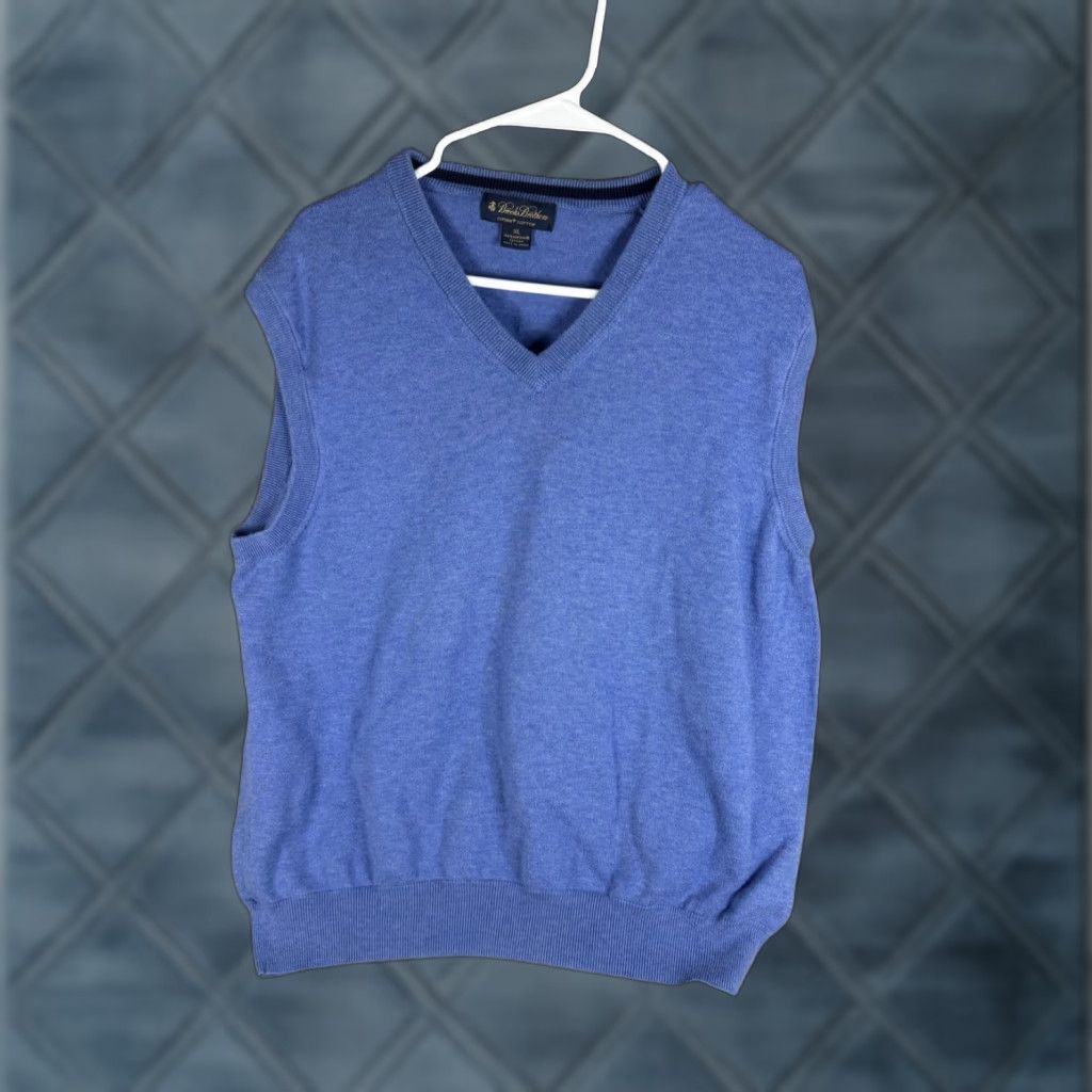 Brooks Brothers Brooks Brothers Sweater Vest Mens XL Blue Supima Cotton V-Neck Knit Pullover Size US XL / EU 56 / 4 - 1 Thumbnail