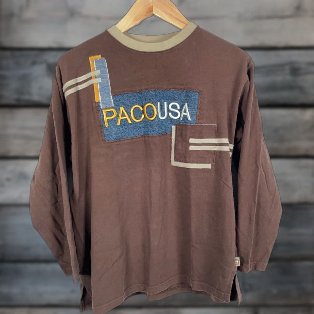 Vintage VINTAGE Paco Jeans T-Shirt 3/4 Sleeve Men Large Brown Embroidered 90s Hipster Retro Cotton Shirt Size US L / EU 52-54 / 3 - 1 Thumbnail