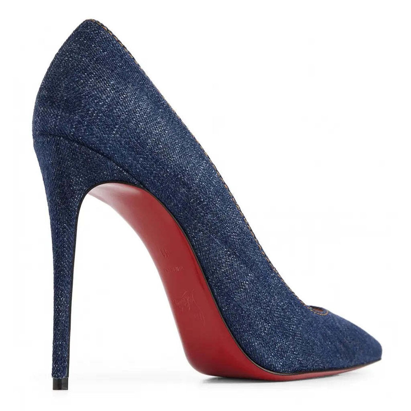 Christian Louboutin Kate 100 Blue Denim Saba Gold Stiletto Pointed Heel Pump 40 Size US 10 / IT 40 - 10 Thumbnail