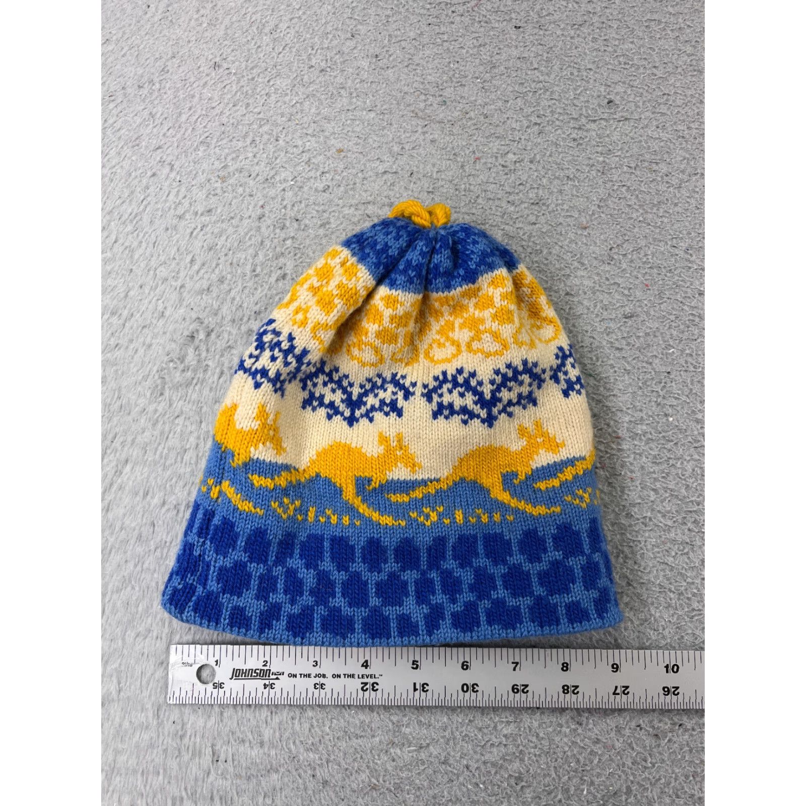 Vintage DaBec Beanie Toque Adult Blue Yellow Kangaroo Knit Tassel Acrylic Blend Made USA Size ONE SIZE - 2 Thumbnail