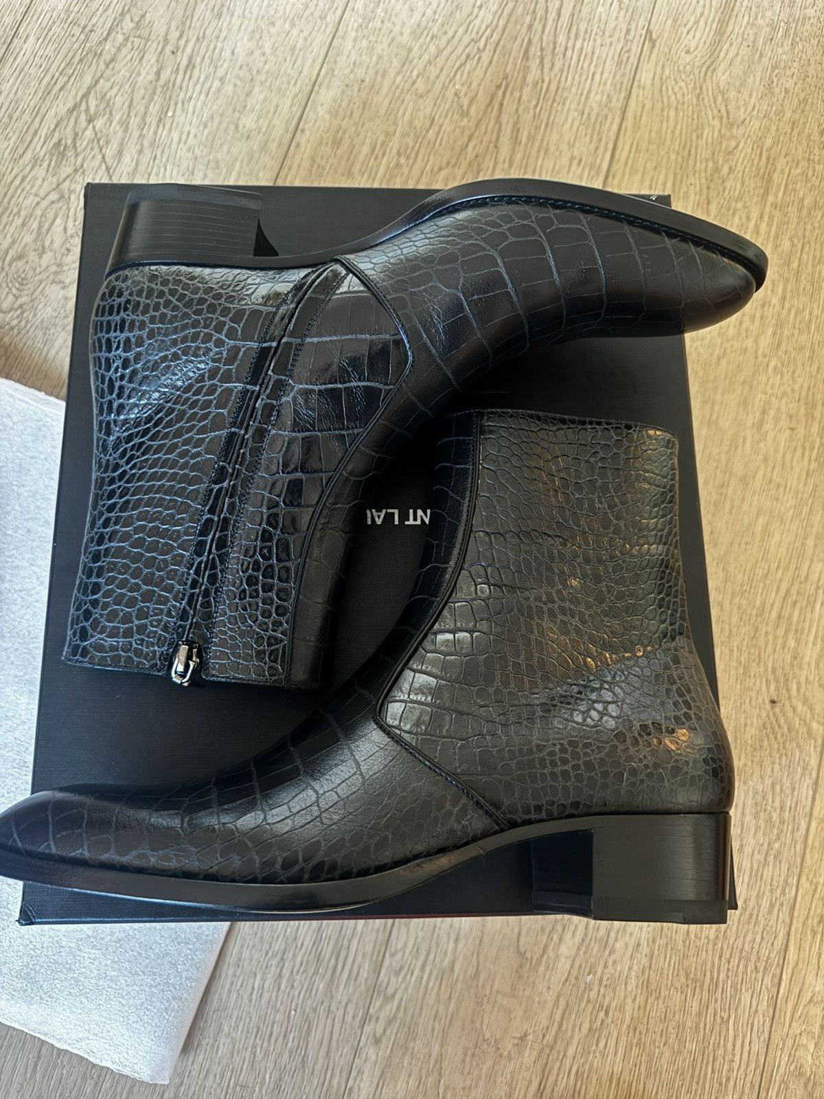 Saint Laurent Paris New Hedi Croc Embossed Wyatts Size US 8 / EU 41 - 4 Thumbnail