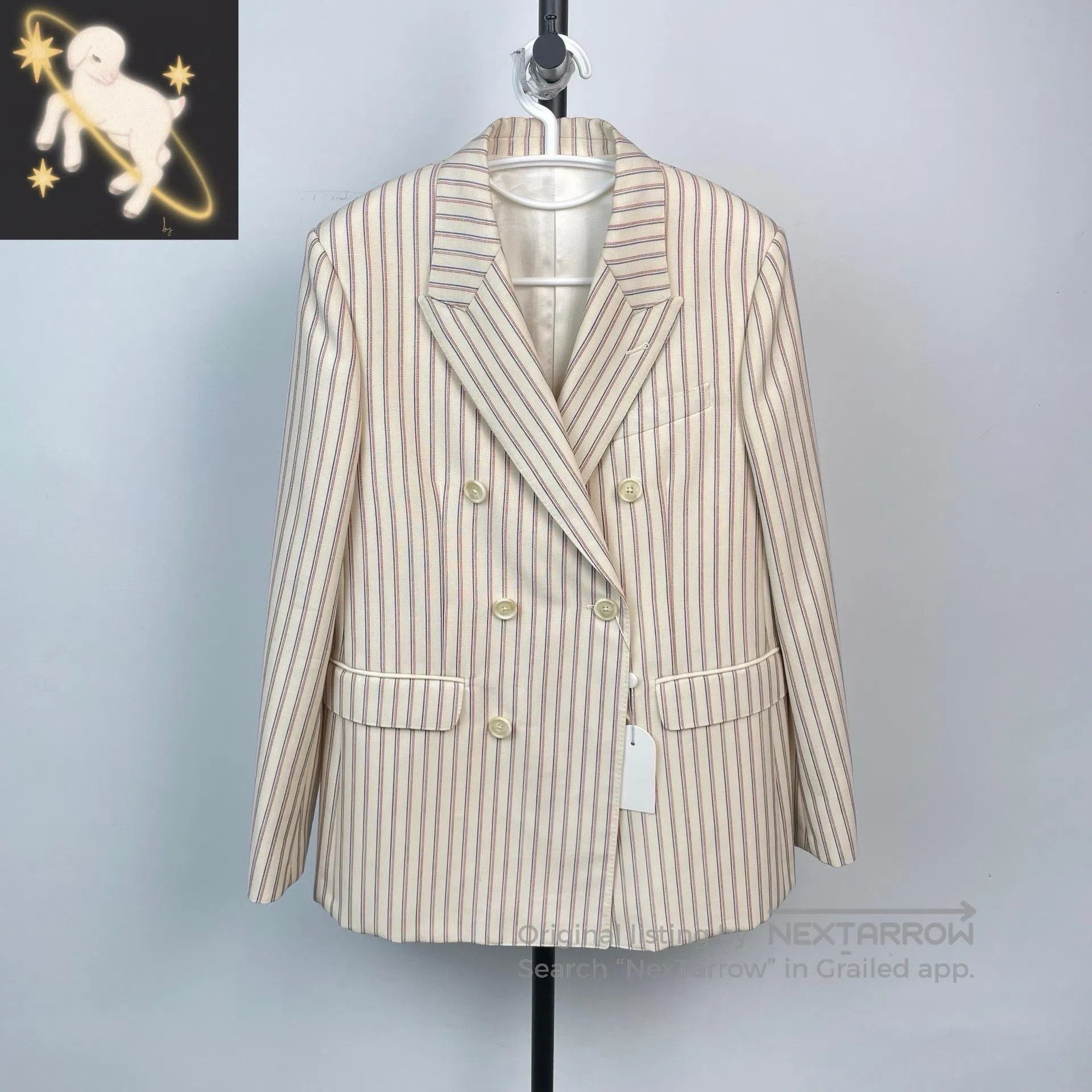 Celine CELINE Beige Double Breasted Striped Wool Suit Jacket| Size S / US 4 / IT 40 - 1 Thumbnail