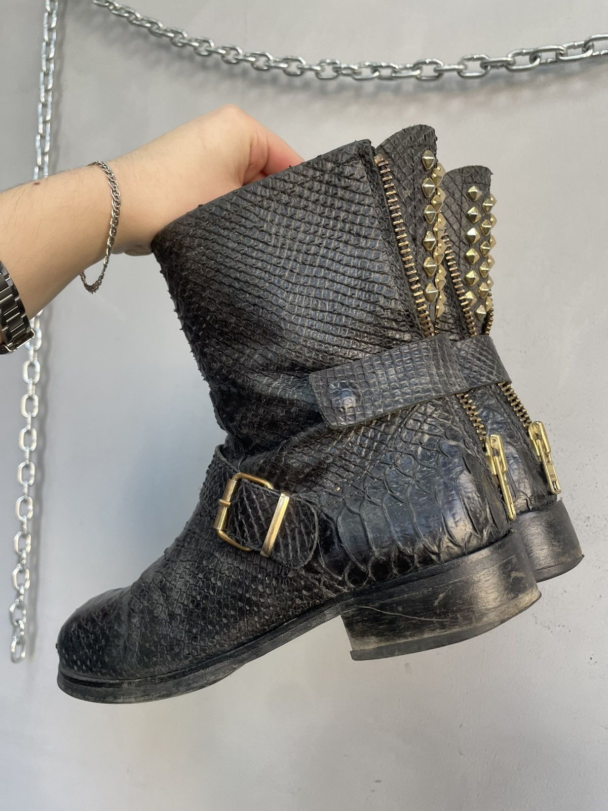 Hedi Slimane Studded python leather snake avant garde boots y2k guidi Size US 7.5 / EU 40-41 - 3 Thumbnail