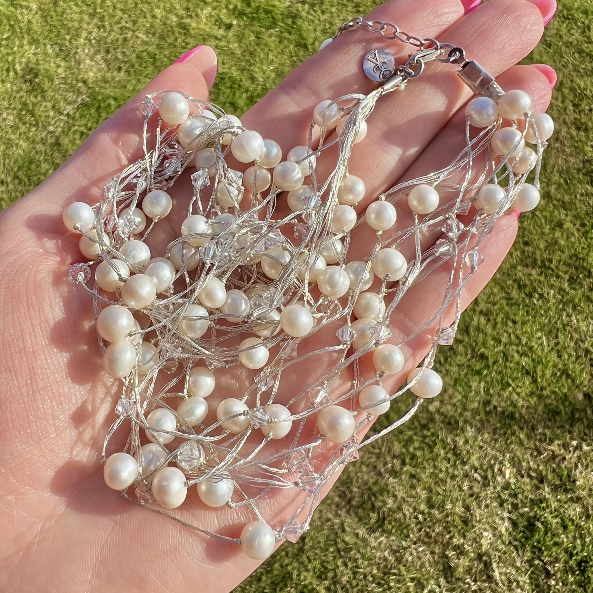 Sterling Silver Vintage Sterling Silver 925 Necklace Mother of Pearl Size ONE SIZE - 3 Thumbnail