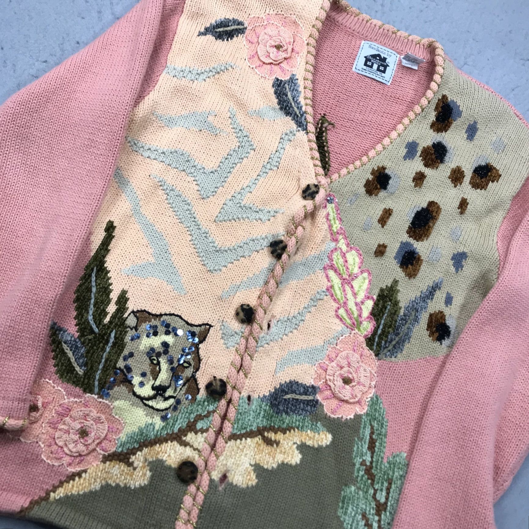 Vintage VINTAGE Storybook Knits Cardigan Sweater Womens L Pink 90s Floral Embroidered Knit Cotton Cottage Grandma AOP Ceremony? Size L / US 10 / IT 46 - 4 Thumbnail